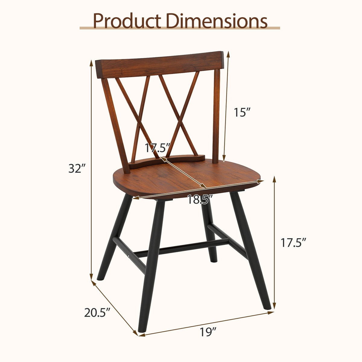 Set of 4 Dining Chairs with Rubber Wood Frame and Curved Cross Back-Dark Brown-Dining Chairs-DECOROLALA