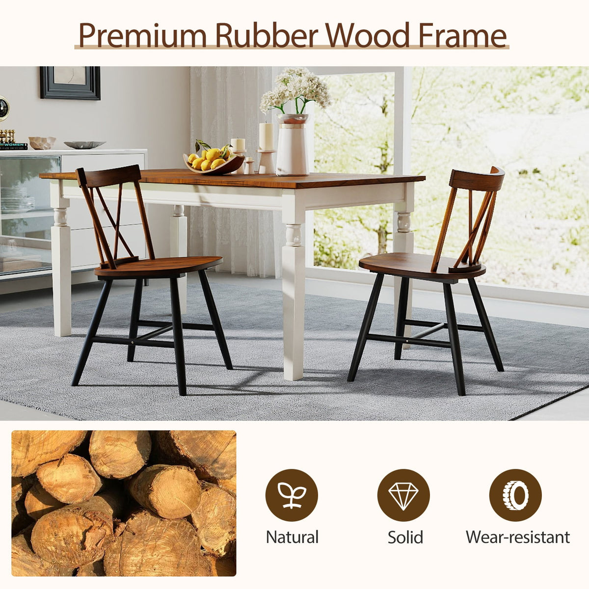 Set of 4 Dining Chairs with Rubber Wood Frame and Curved Cross Back-Dark Brown-Dining Chairs-DECOROLALA