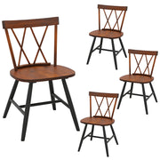 Set of 4 Dining Chairs with Rubber Wood Frame and Curved Cross Back-Dark Brown-Dining Chairs-DECOROLALA