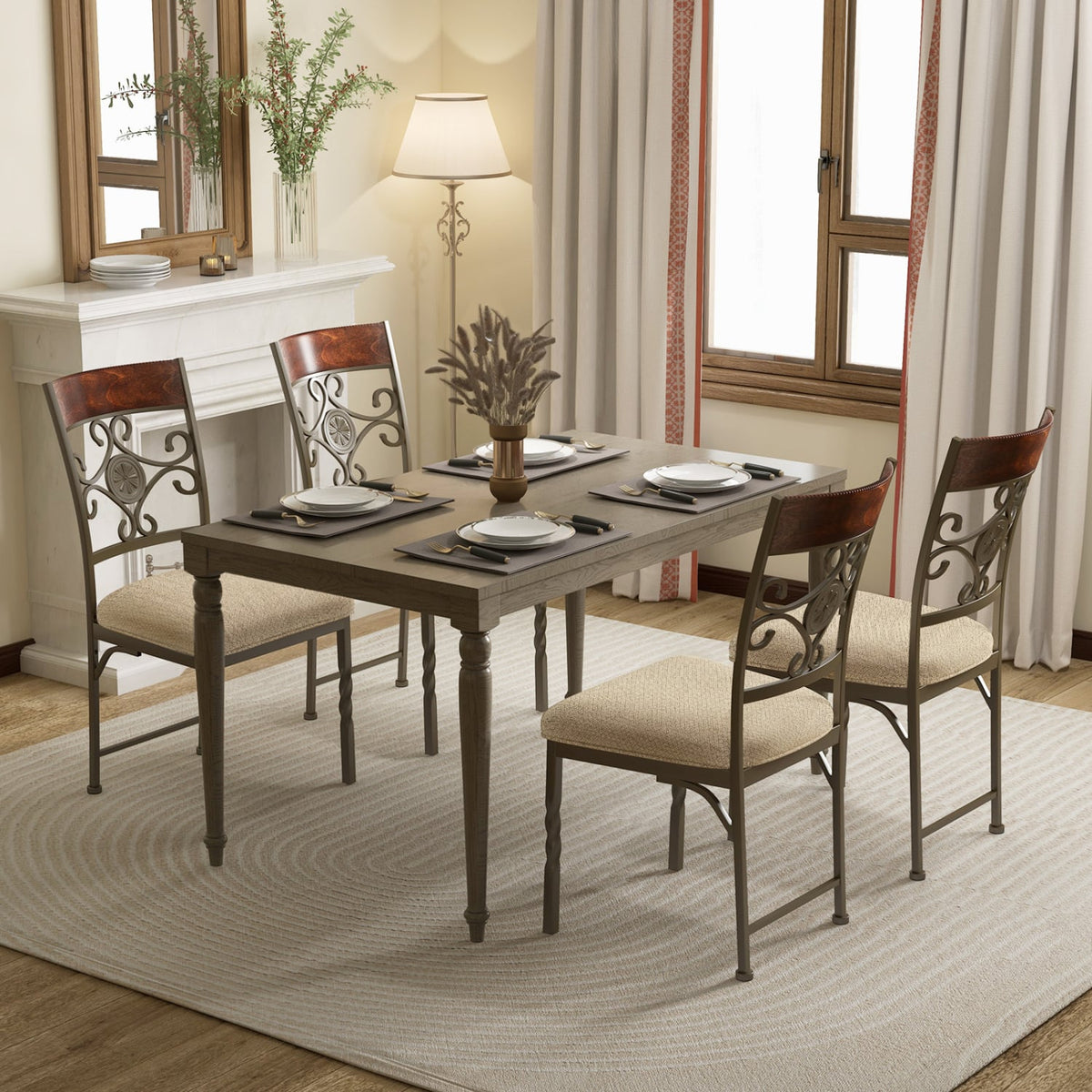 Set of 4 Dining Room Chairs Armless Kitchen Chairs Set with Seat Cushion-Dining Chairs-DECOROLALA
