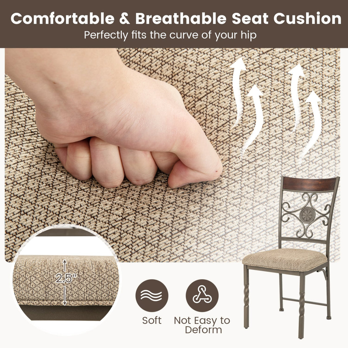 Set of 4 Dining Room Chairs Armless Kitchen Chairs Set with Seat Cushion-Dining Chairs-DECOROLALA