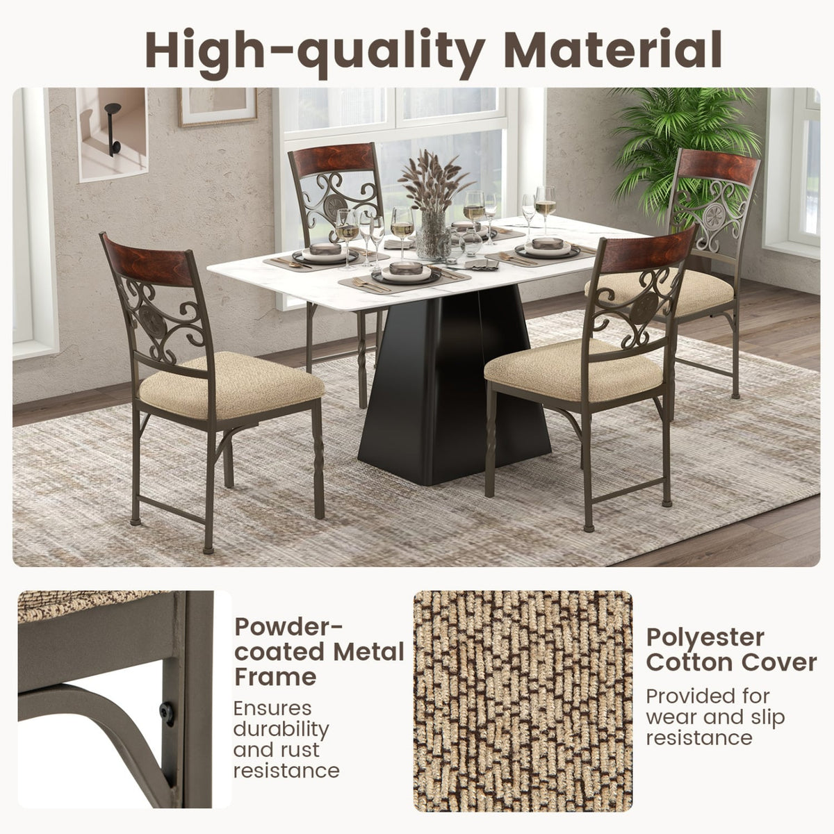 Set of 4 Dining Room Chairs Armless Kitchen Chairs Set with Seat Cushion-Dining Chairs-DECOROLALA