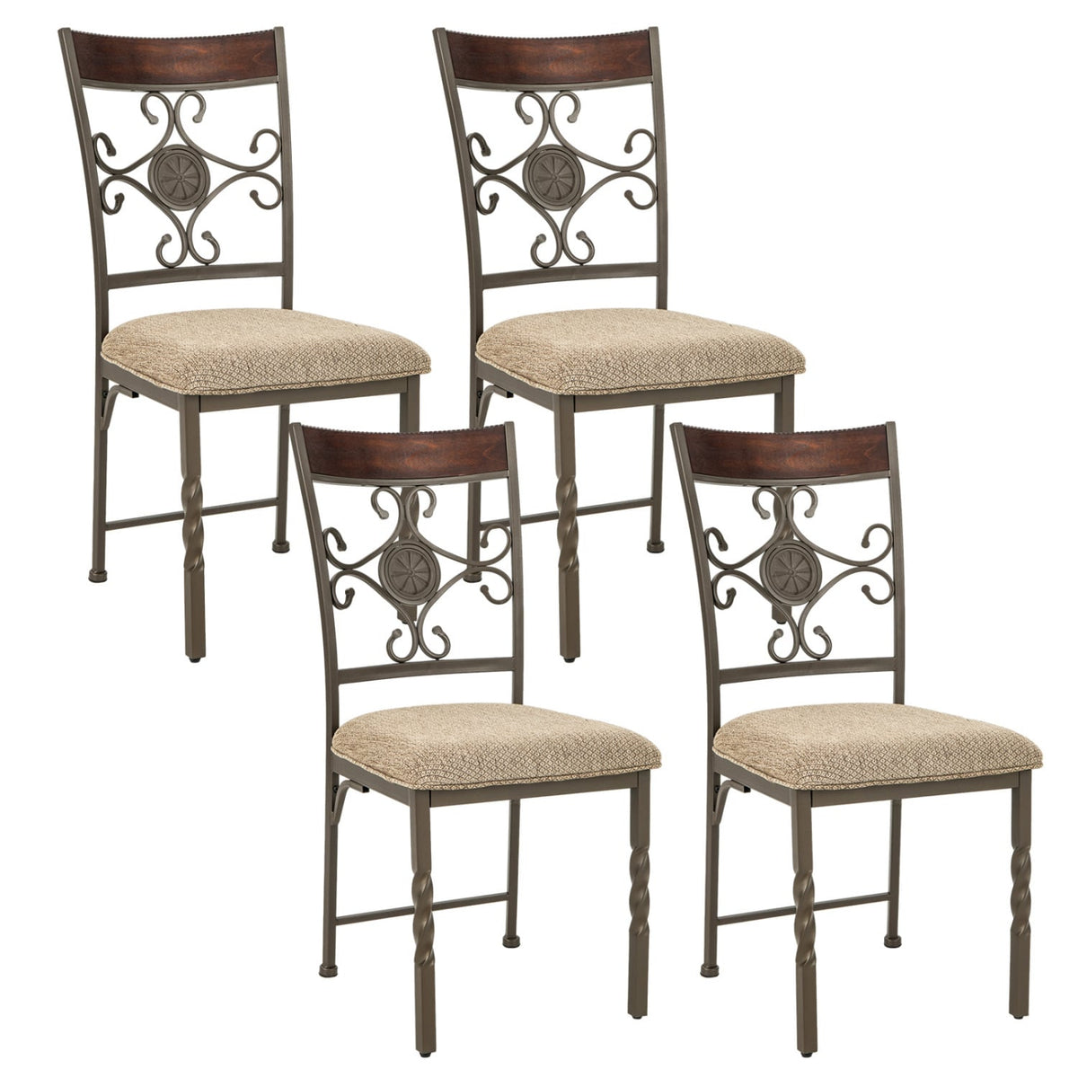 Set of 4 Dining Room Chairs Armless Kitchen Chairs Set with Seat Cushion-Dining Chairs-DECOROLALA