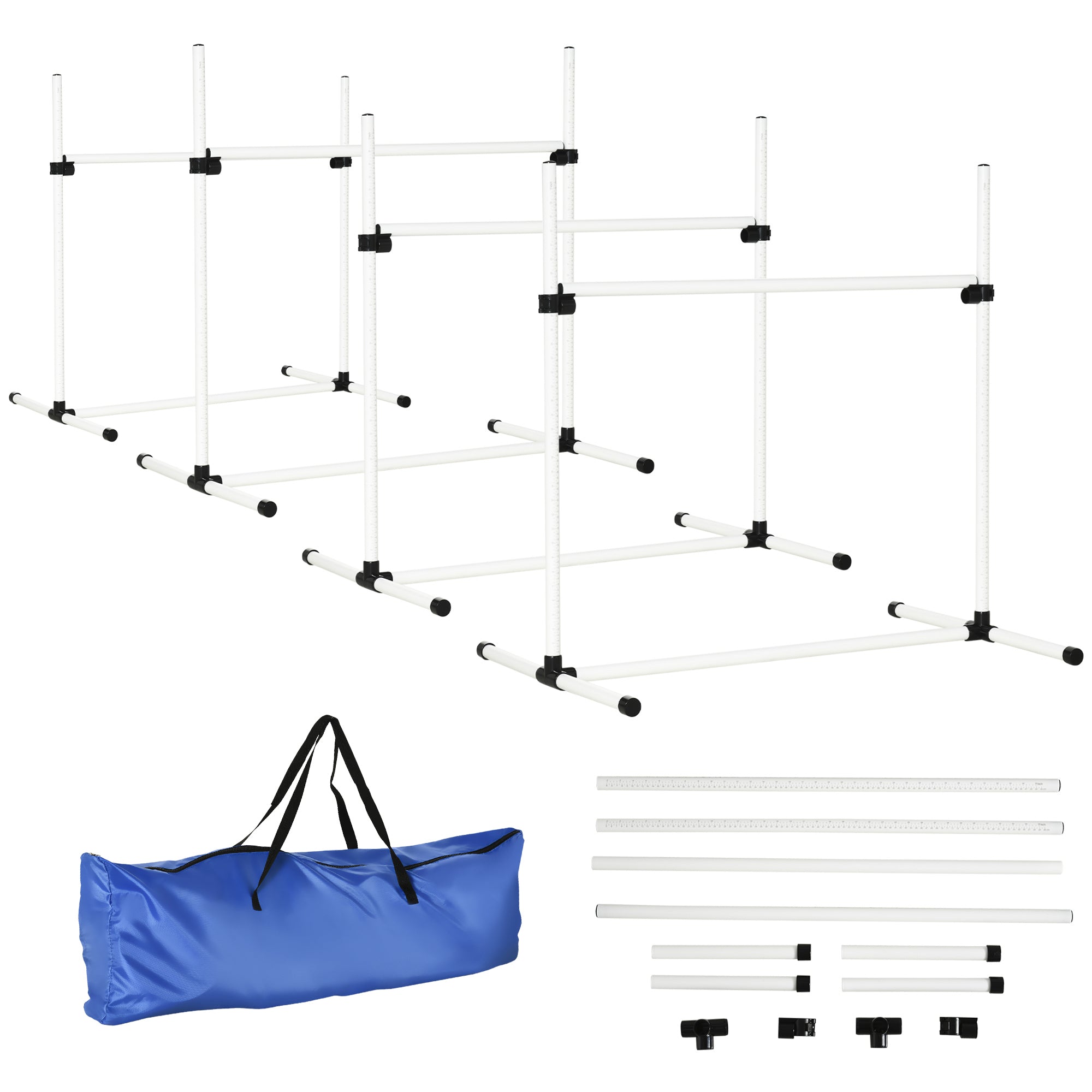 Set of 4 Dog Agility Training Jump Bars with Carrying Bag - White-Dogs-DECOROLALA