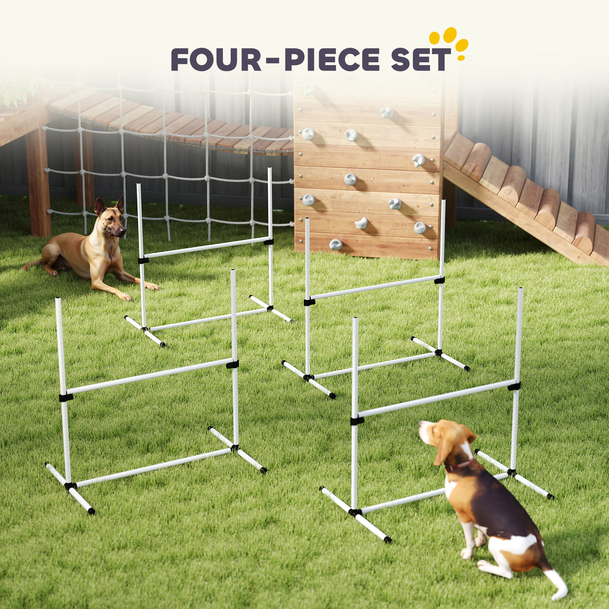 Set of 4 Dog Agility Training Jump Bars with Carrying Bag - White-Dogs-DECOROLALA