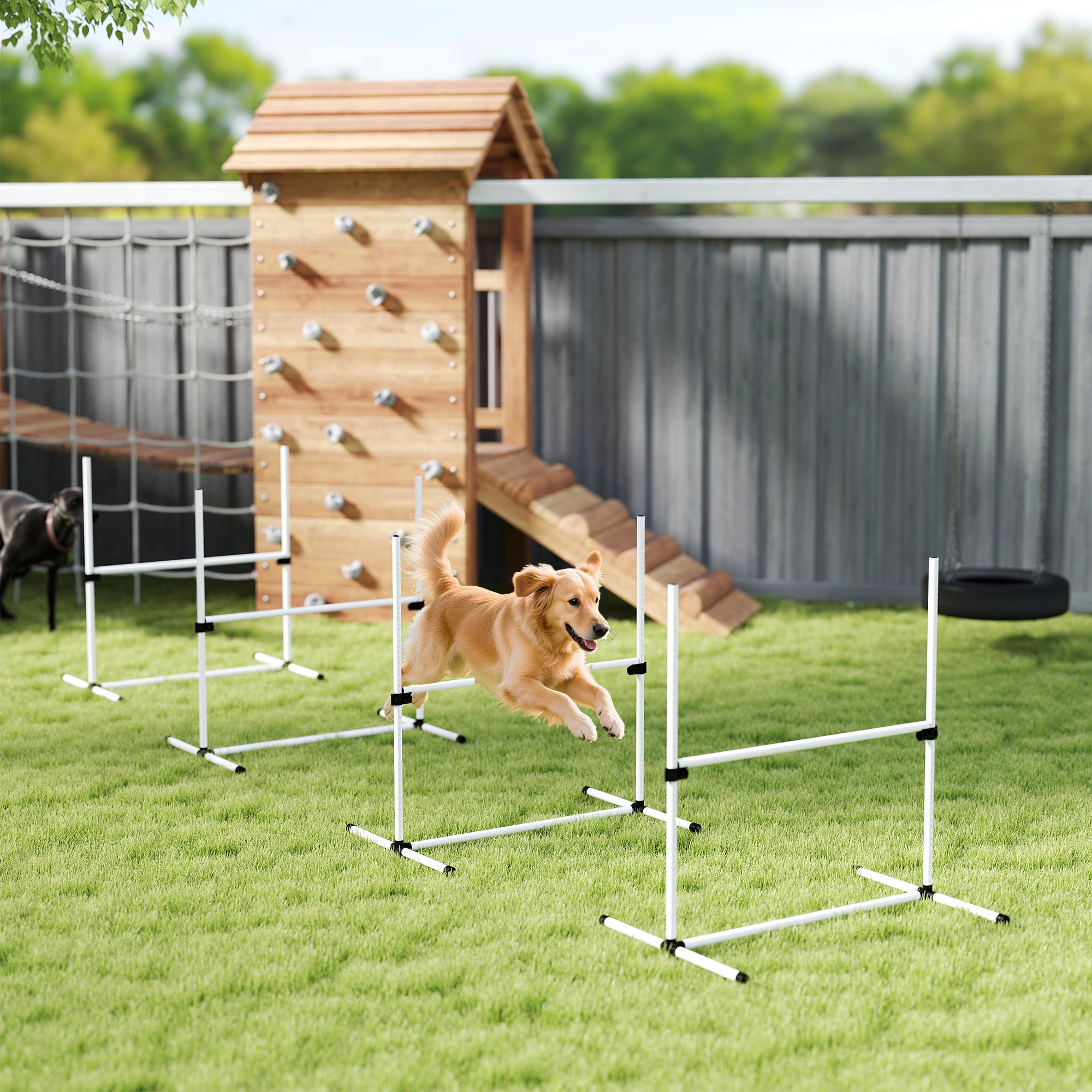 Set of 4 Dog Agility Training Jump Bars with Carrying Bag - White-Dogs-DECOROLALA