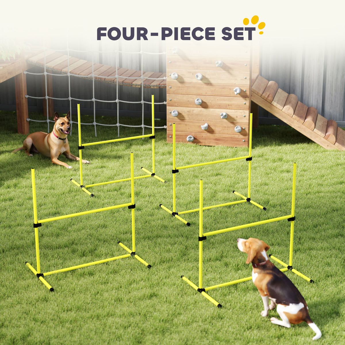 Set of 4 Dog Agility Training Jump Bars with Carrying Bag - Yellow-Dogs-DECOROLALA
