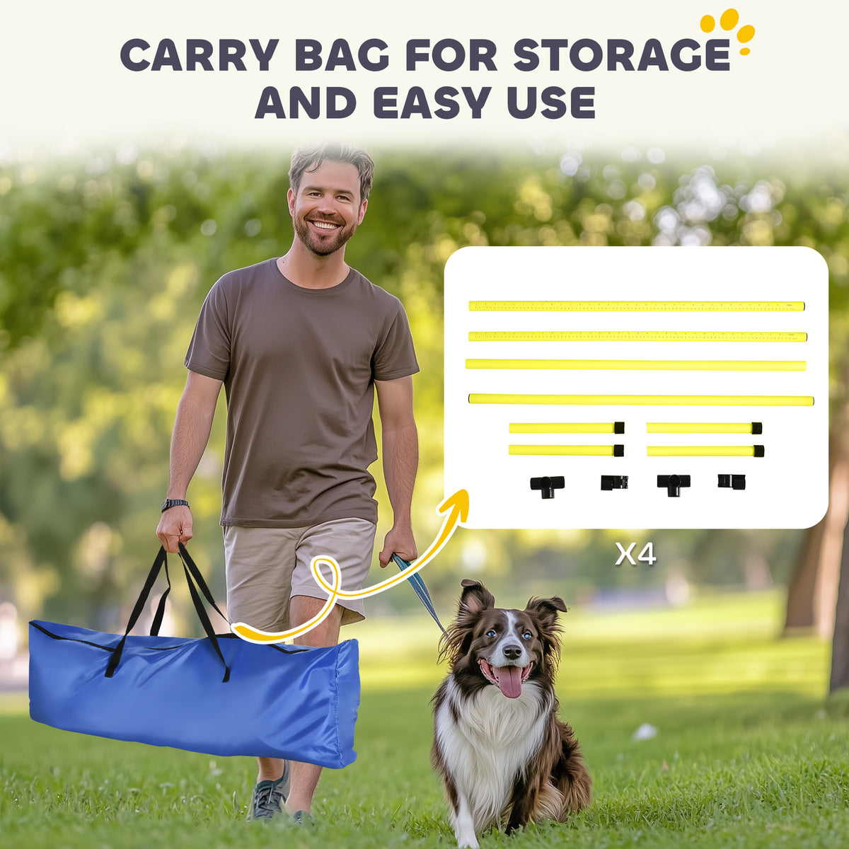 Set of 4 Dog Agility Training Jump Bars with Carrying Bag - Yellow-Dogs-DECOROLALA