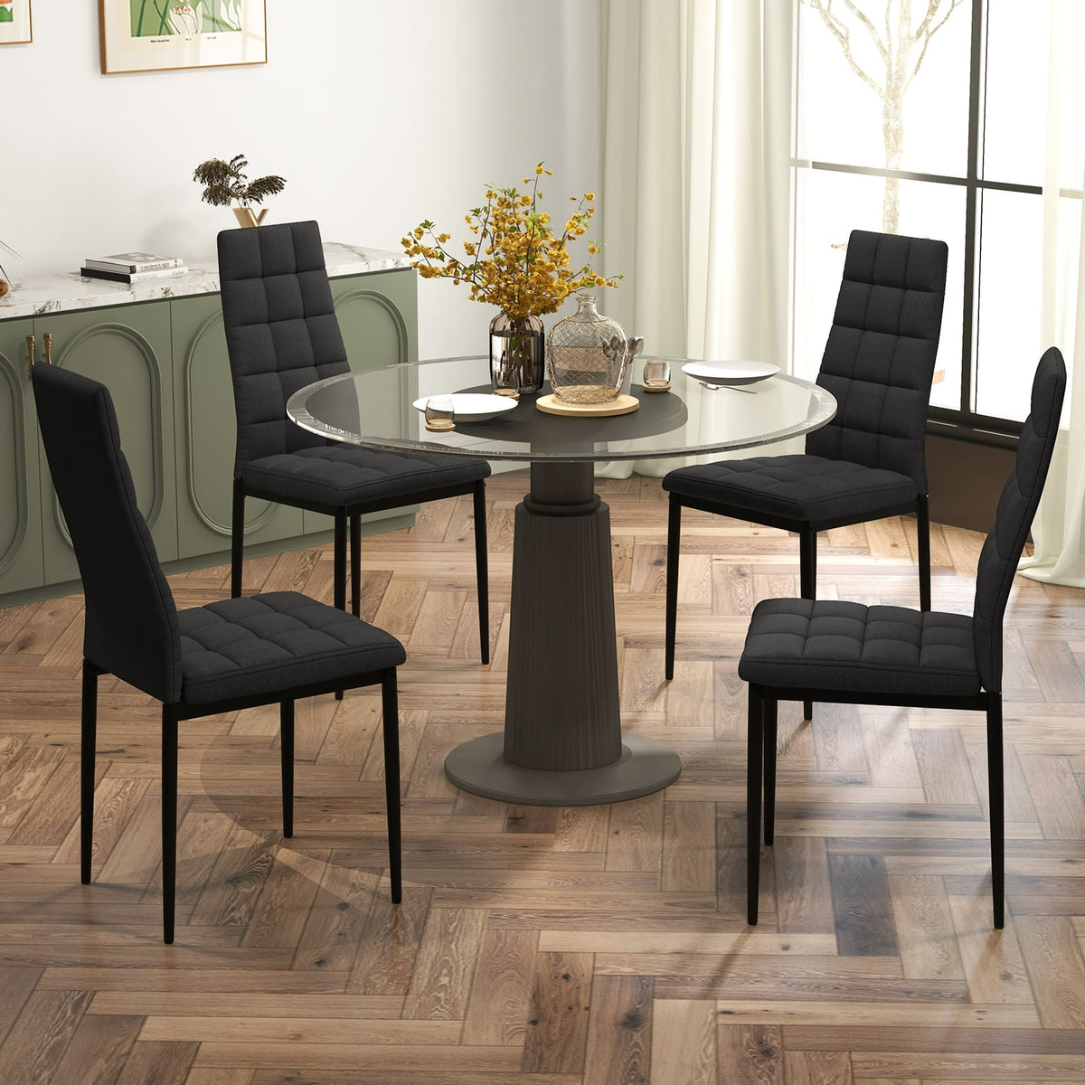 Set of 4 Fabric Dining Chairs Set with Upholstered Cushion and High Back-Dining Chairs-DECOROLALA