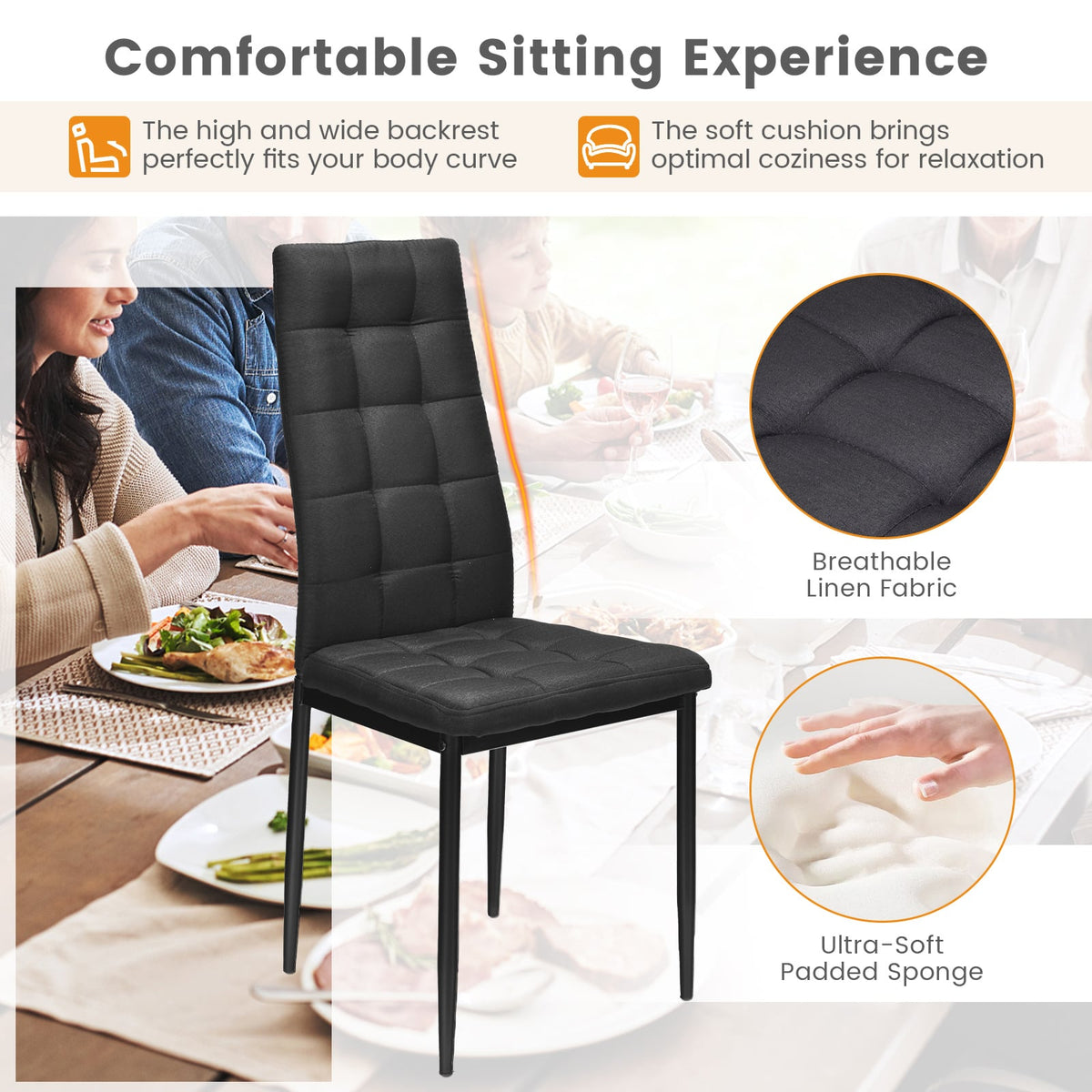 Set of 4 Fabric Dining Chairs Set with Upholstered Cushion and High Back-Dining Chairs-DECOROLALA