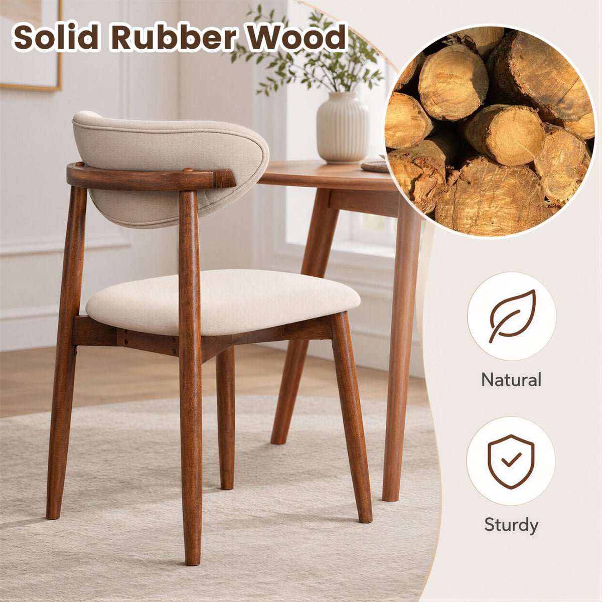 Set of 4 Fabric Upholstered Dining Chairs with Curved Backs-Beige-Dining Chairs-DECOROLALA