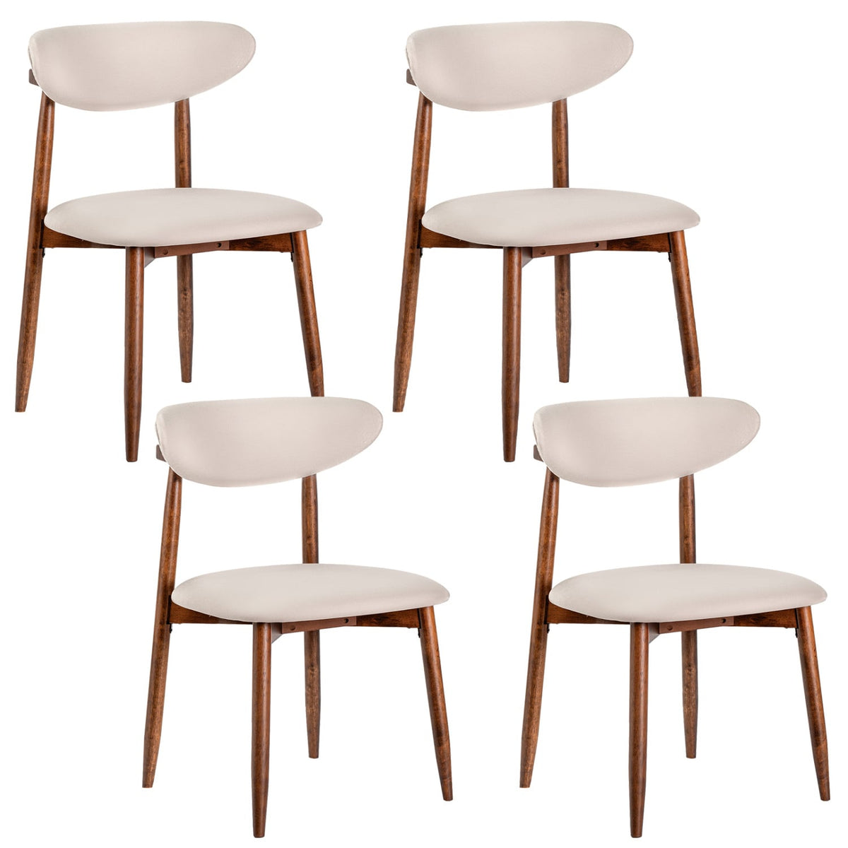 Set of 4 Fabric Upholstered Dining Chairs with Curved Backs-Beige-Dining Chairs-DECOROLALA