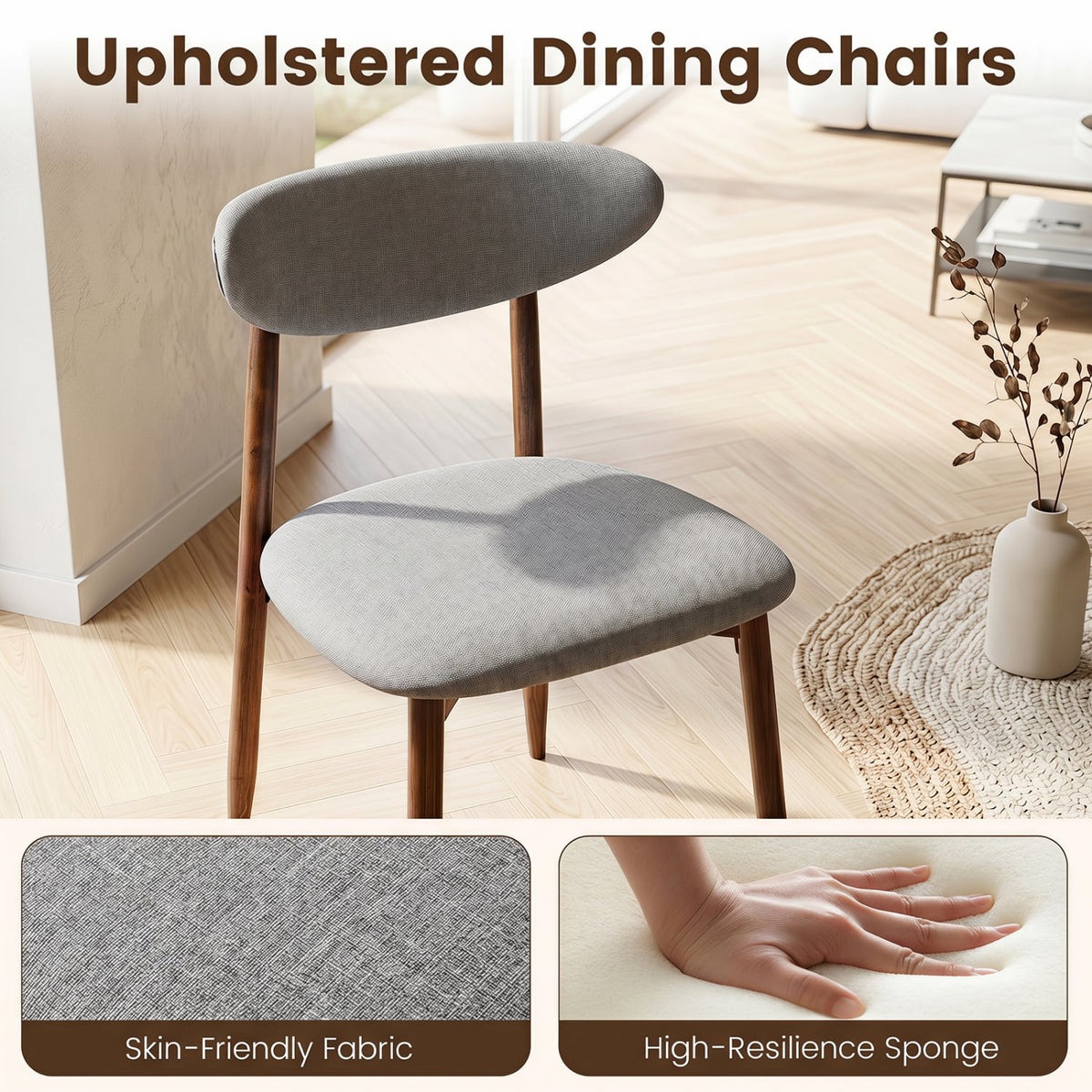 Set of 4 Fabric Upholstered Dining Chairs with Curved Backs-Gray-Dining Chairs-DECOROLALA