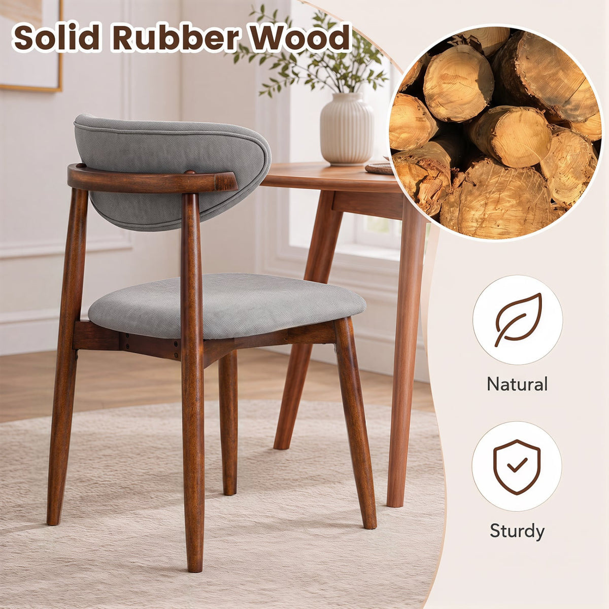 Set of 4 Fabric Upholstered Dining Chairs with Curved Backs-Gray-Dining Chairs-DECOROLALA