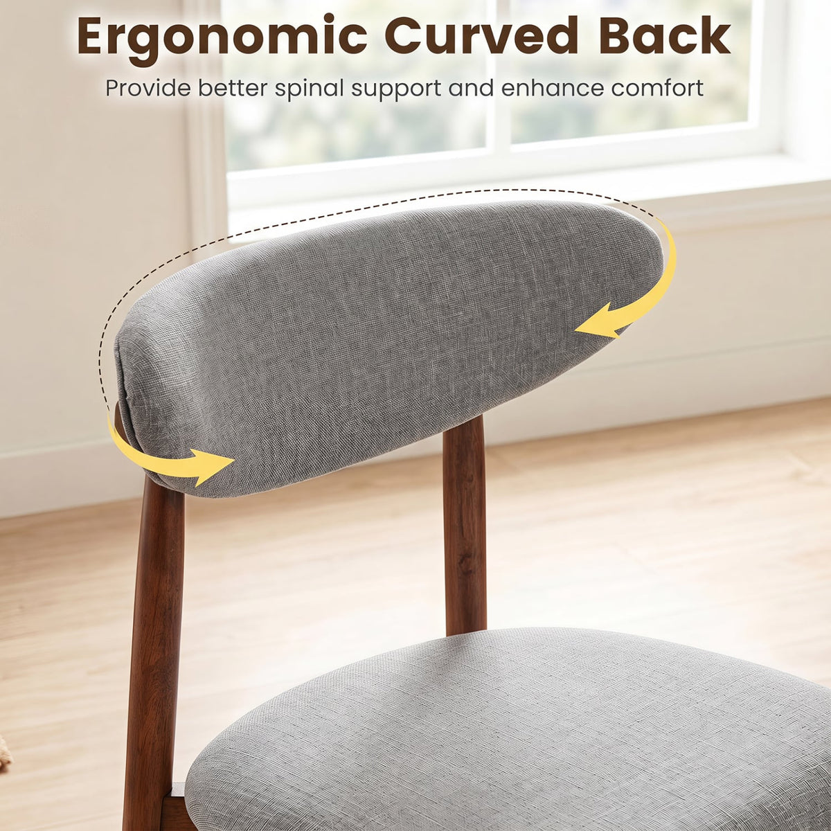 Set of 4 Fabric Upholstered Dining Chairs with Curved Backs-Gray-Dining Chairs-DECOROLALA