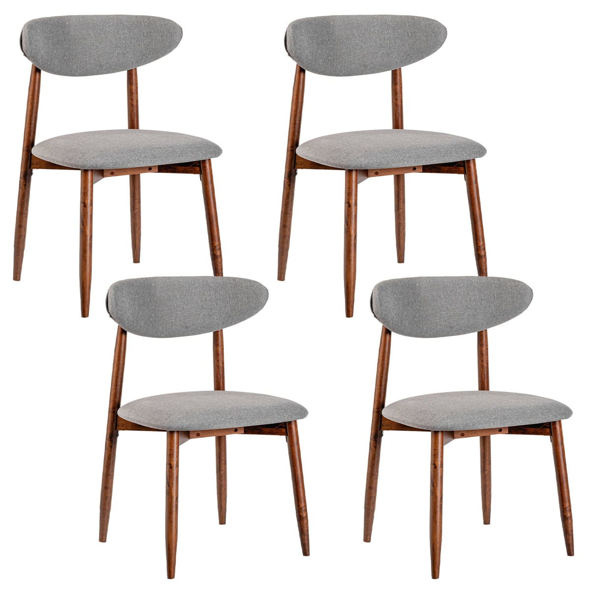 Set of 4 Fabric Upholstered Dining Chairs with Curved Backs-Gray-Dining Chairs-DECOROLALA