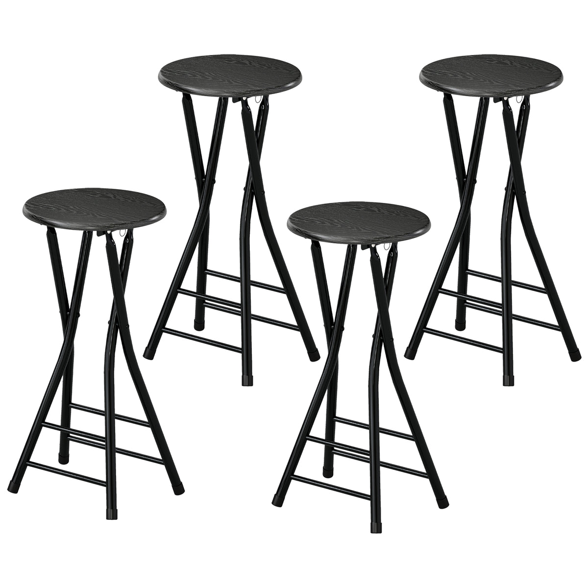 Set of 4 Foldable Barstools - Black 24" Counter Height-Home Furnishings > Kitchen & Dining Furniture > Bar Stools-DECOROLALA