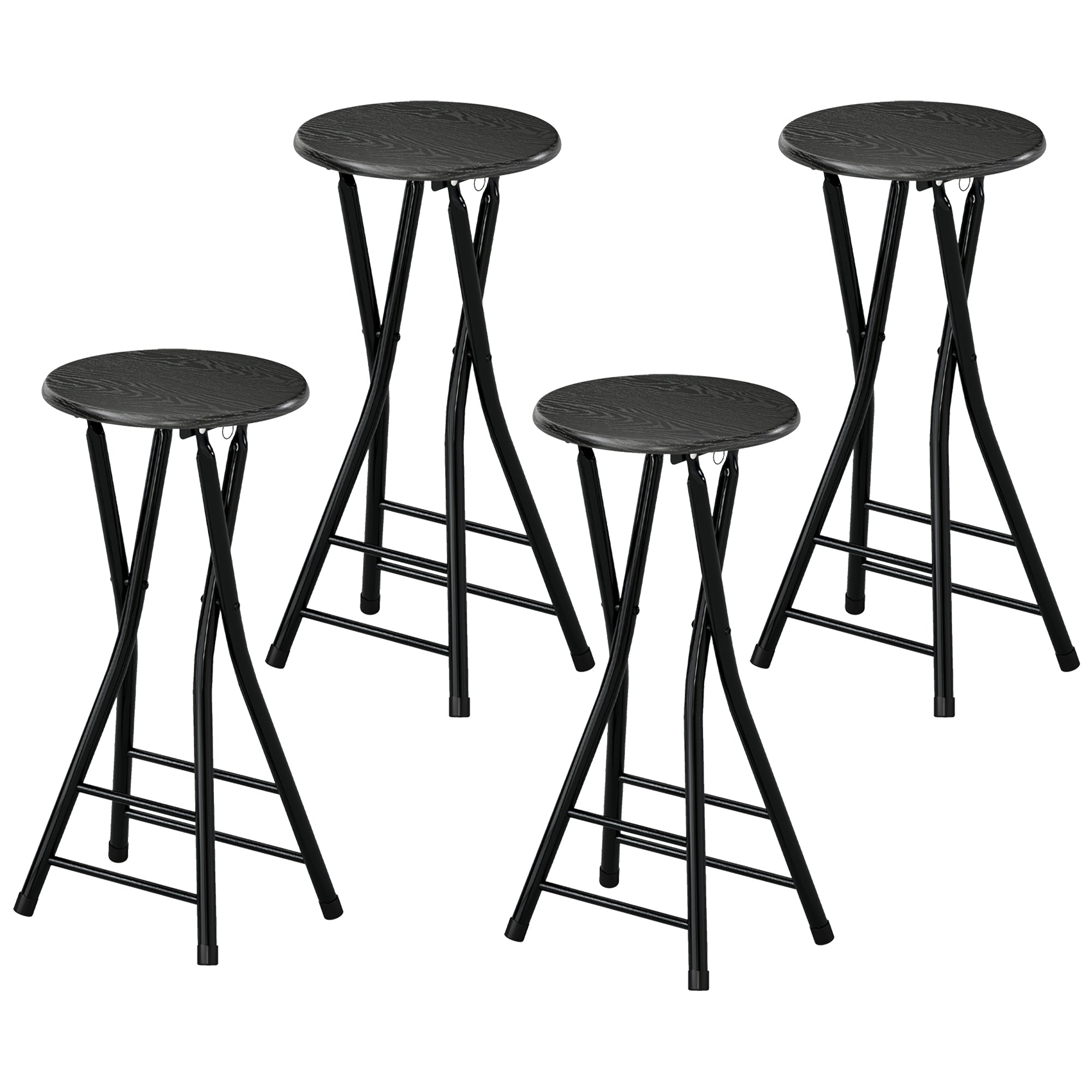 Set of 4 Foldable Barstools - Black 24" Counter Height-Home Furnishings > Kitchen & Dining Furniture > Bar Stools-DECOROLALA