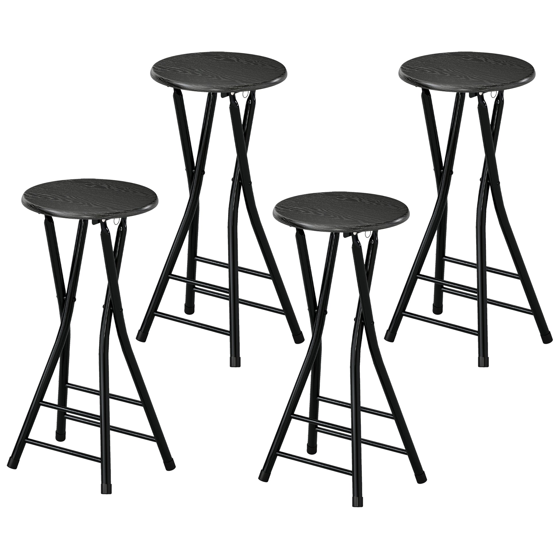 Set of 4 Foldable Barstools, Counter Height Bar Stools with Footrest and Steel Legs for Kitchen Island, Black-Home Furnishings > Kitchen & Dining Furniture > Bar Stools-DECOROLALA