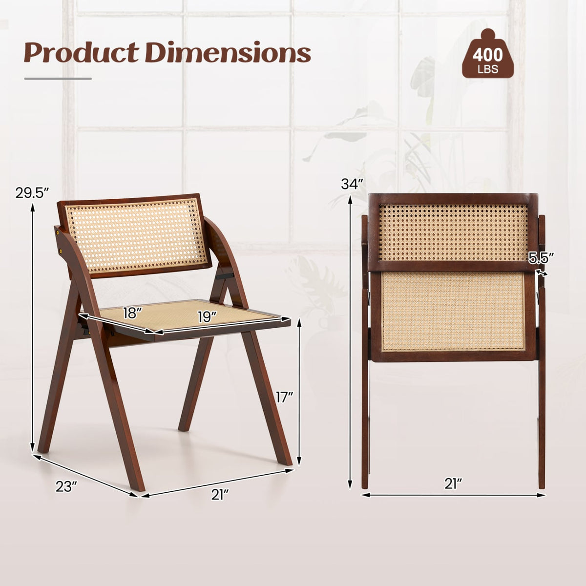 Set of 4 Foldable Dining Chairs with Woven Rattan Backrest-Brown-Dining Chairs-DECOROLALA