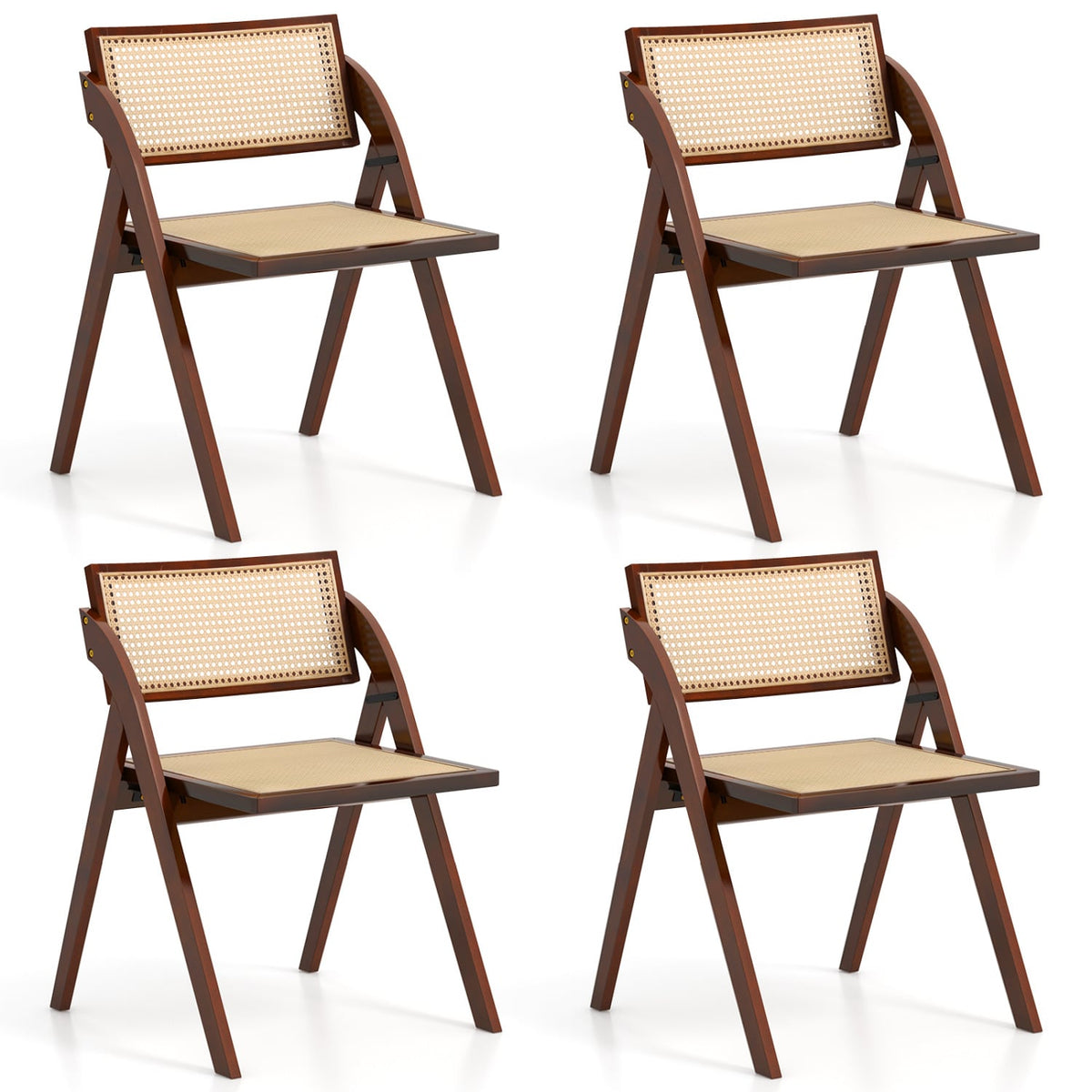 Set of 4 Foldable Dining Chairs with Woven Rattan Backrest-Brown-Dining Chairs-DECOROLALA