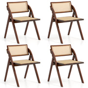 Set of 4 Foldable Dining Chairs with Woven Rattan Backrest-Brown-Dining Chairs-DECOROLALA
