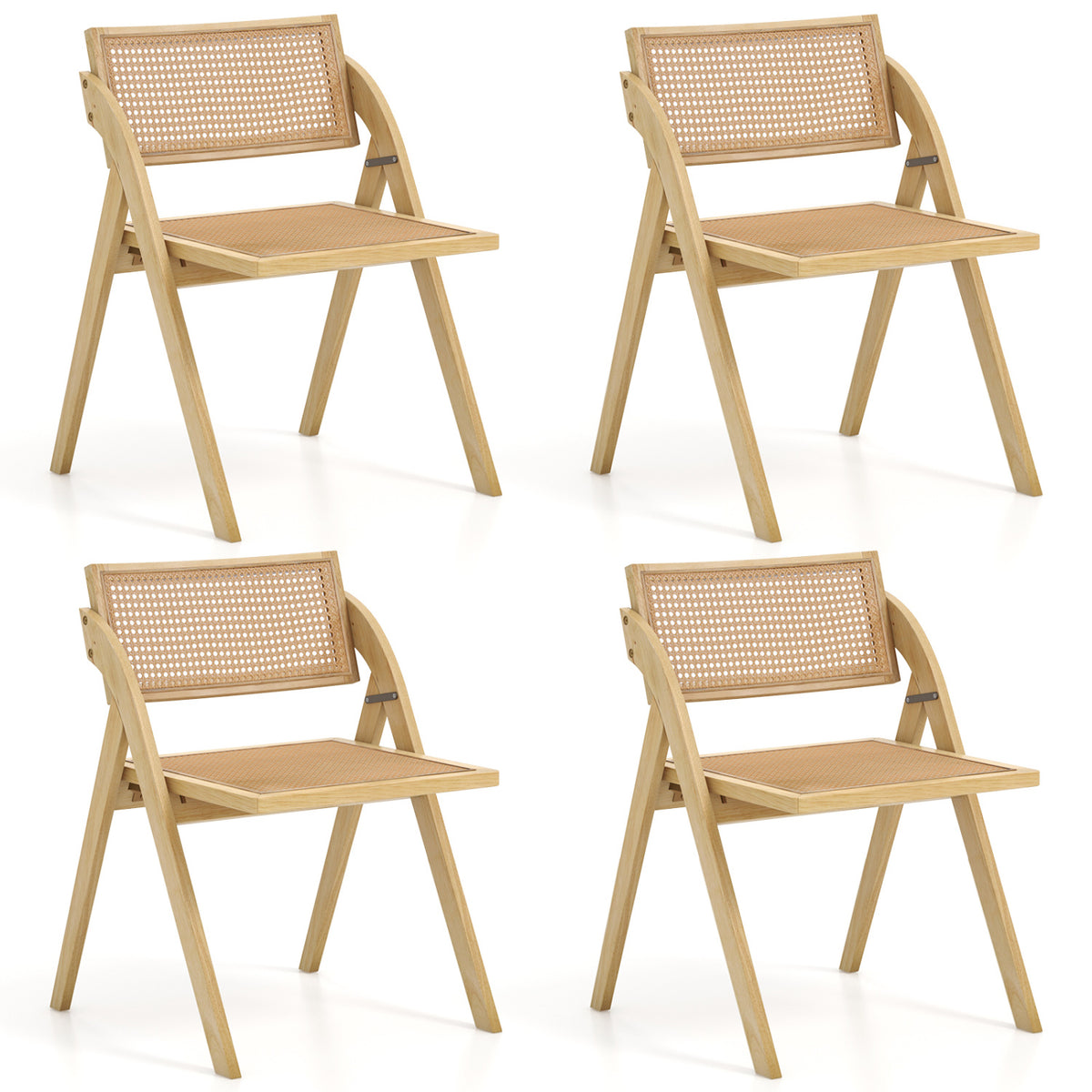 Set of 4 Foldable Dining Chairs with Woven Rattan Backrest-Natural-Dining Chairs-DECOROLALA