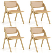 Set of 4 Foldable Dining Chairs with Woven Rattan Backrest-Natural-Dining Chairs-DECOROLALA