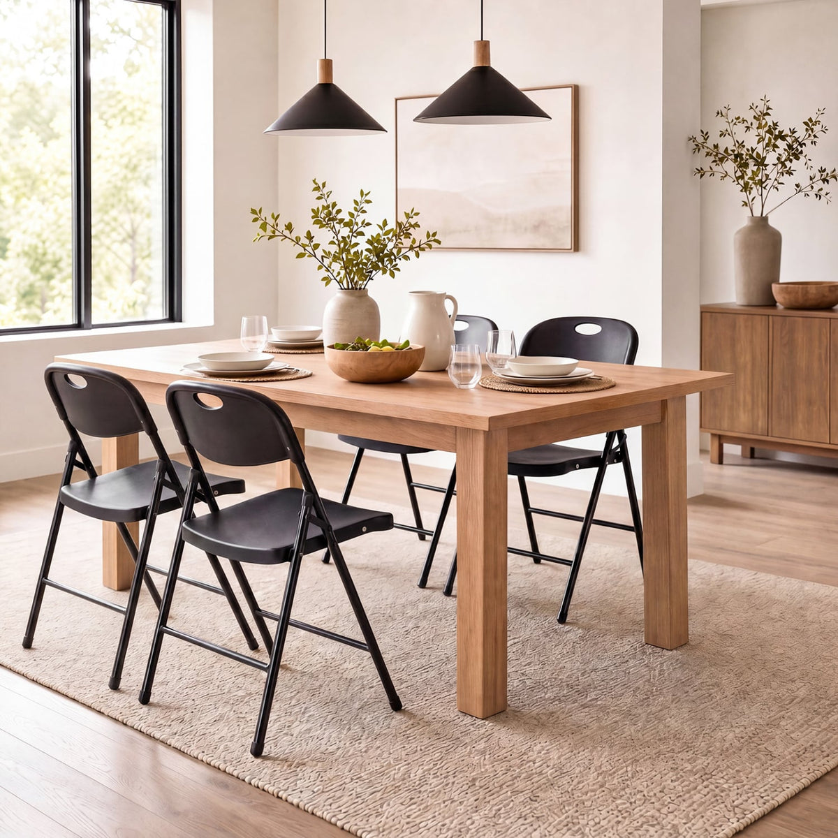 Set of 4 Foldable Plastic Chairs with Ergonomic Backrest-Black-Dining Chairs-DECOROLALA