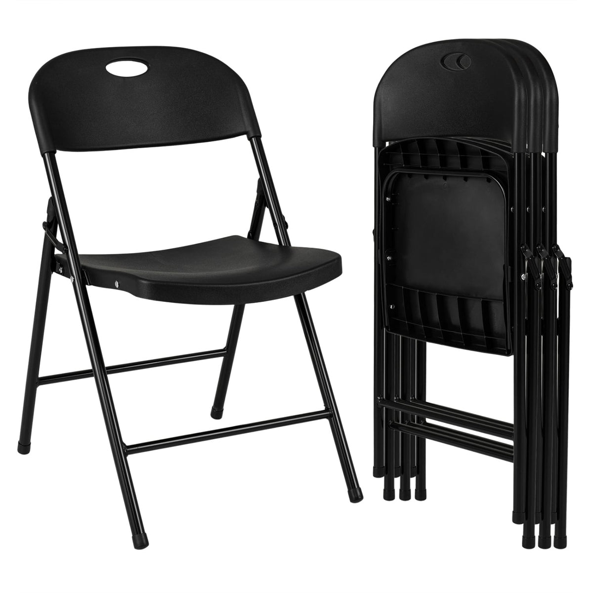 Set of 4 Foldable Plastic Chairs with Ergonomic Backrest-Black-Dining Chairs-DECOROLALA