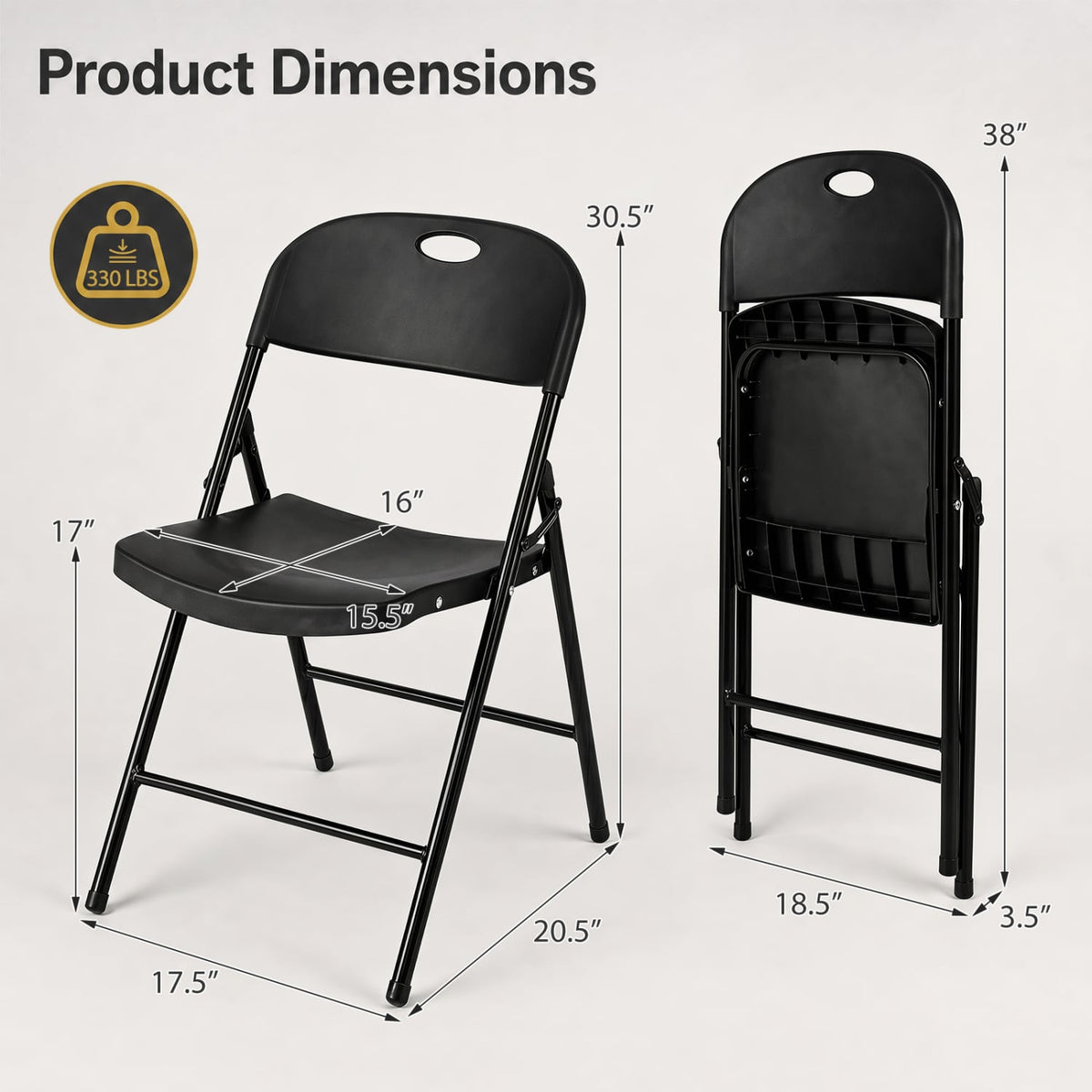 Set of 4 Foldable Plastic Chairs with Ergonomic Backrest-Black-Dining Chairs-DECOROLALA