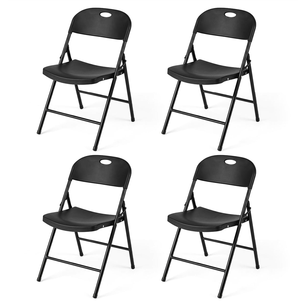 Set of 4 Foldable Plastic Chairs with Ergonomic Backrest-Black-Dining Chairs-DECOROLALA