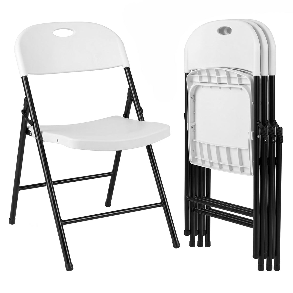 Set of 4 Foldable Plastic Chairs with Ergonomic Backrest-White-Dining Chairs-DECOROLALA