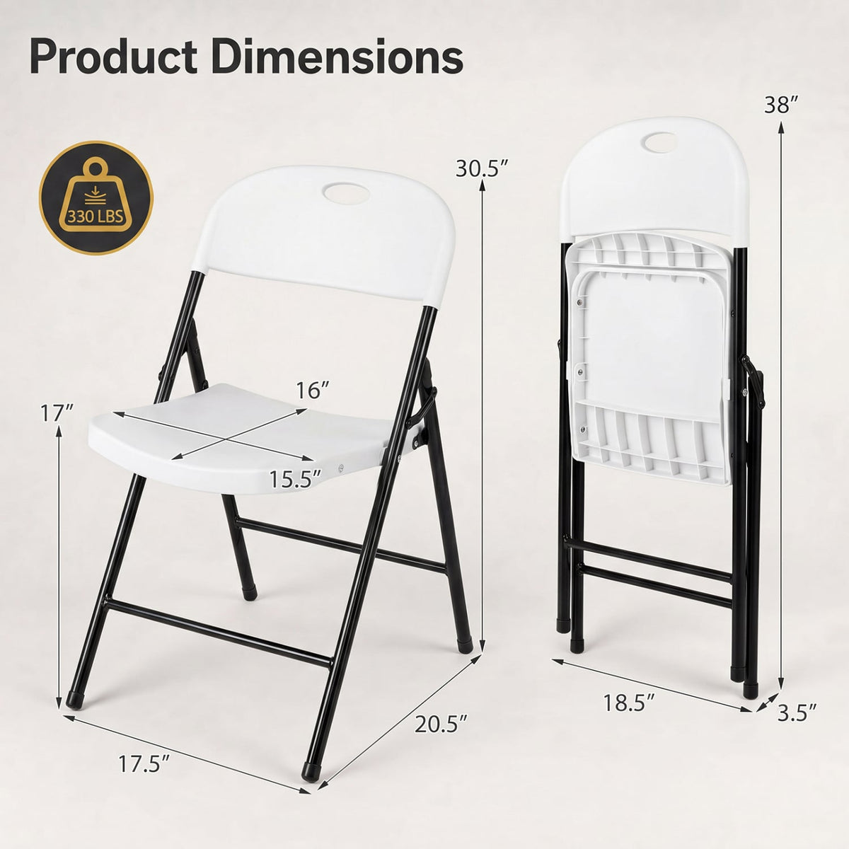 Set of 4 Foldable Plastic Chairs with Ergonomic Backrest-White-Dining Chairs-DECOROLALA