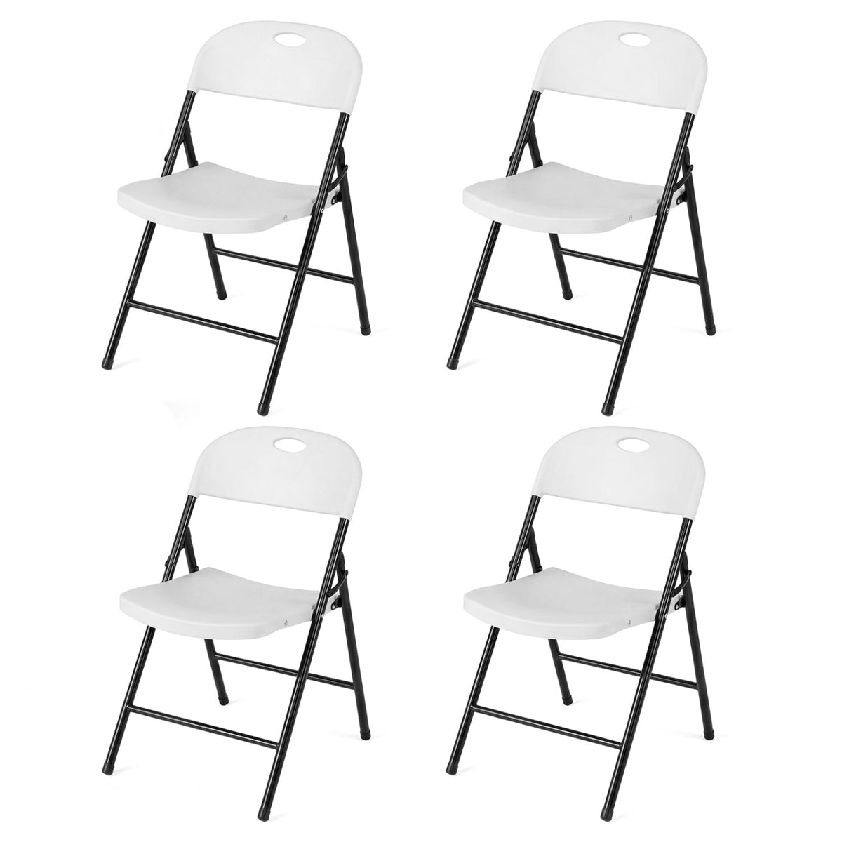 Set of 4 Foldable Plastic Chairs with Ergonomic Backrest-White-Dining Chairs-DECOROLALA