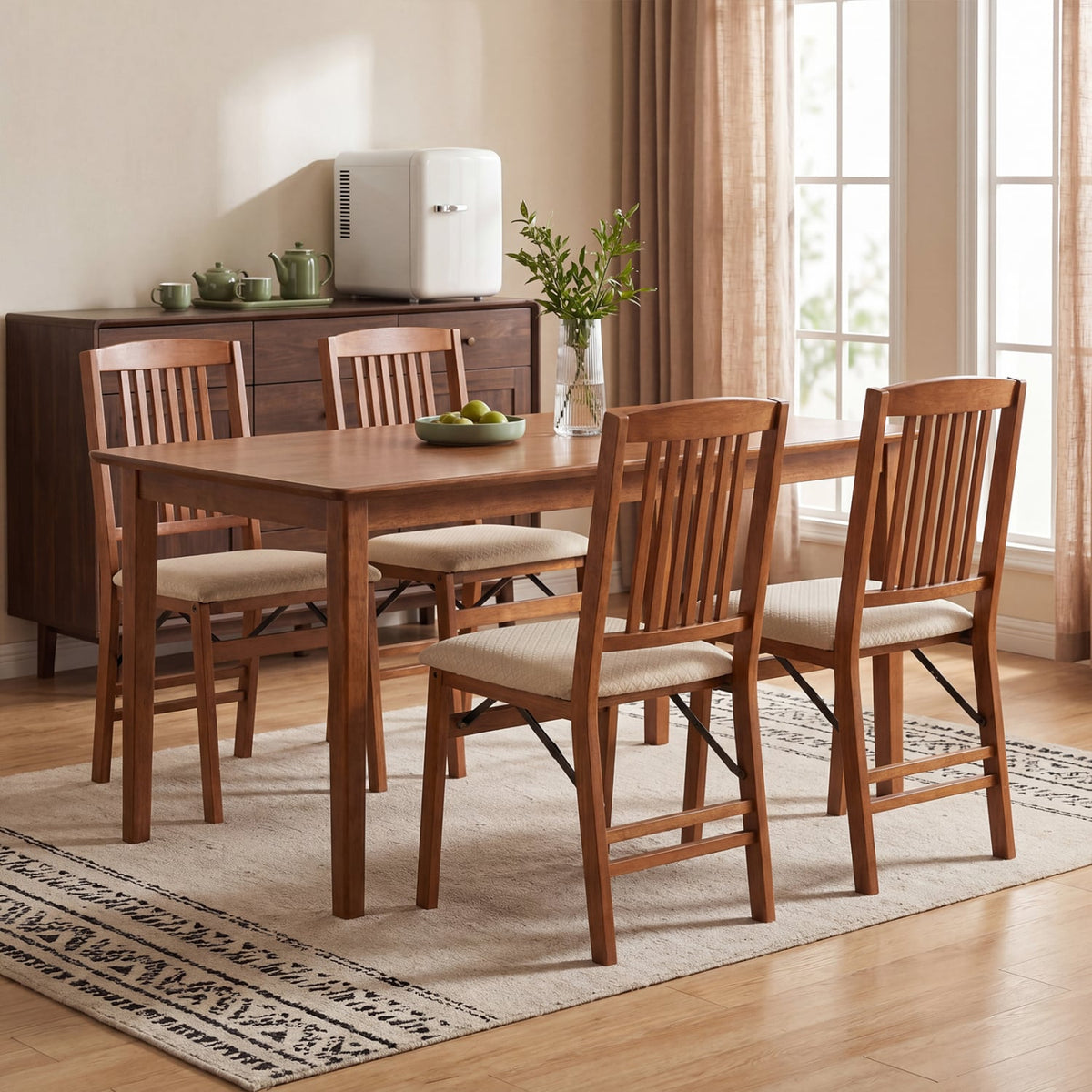 Set of 4 Foldable Upholstered Kitchen Chairs with Padded Seat-Beige-Dining Chairs-DECOROLALA