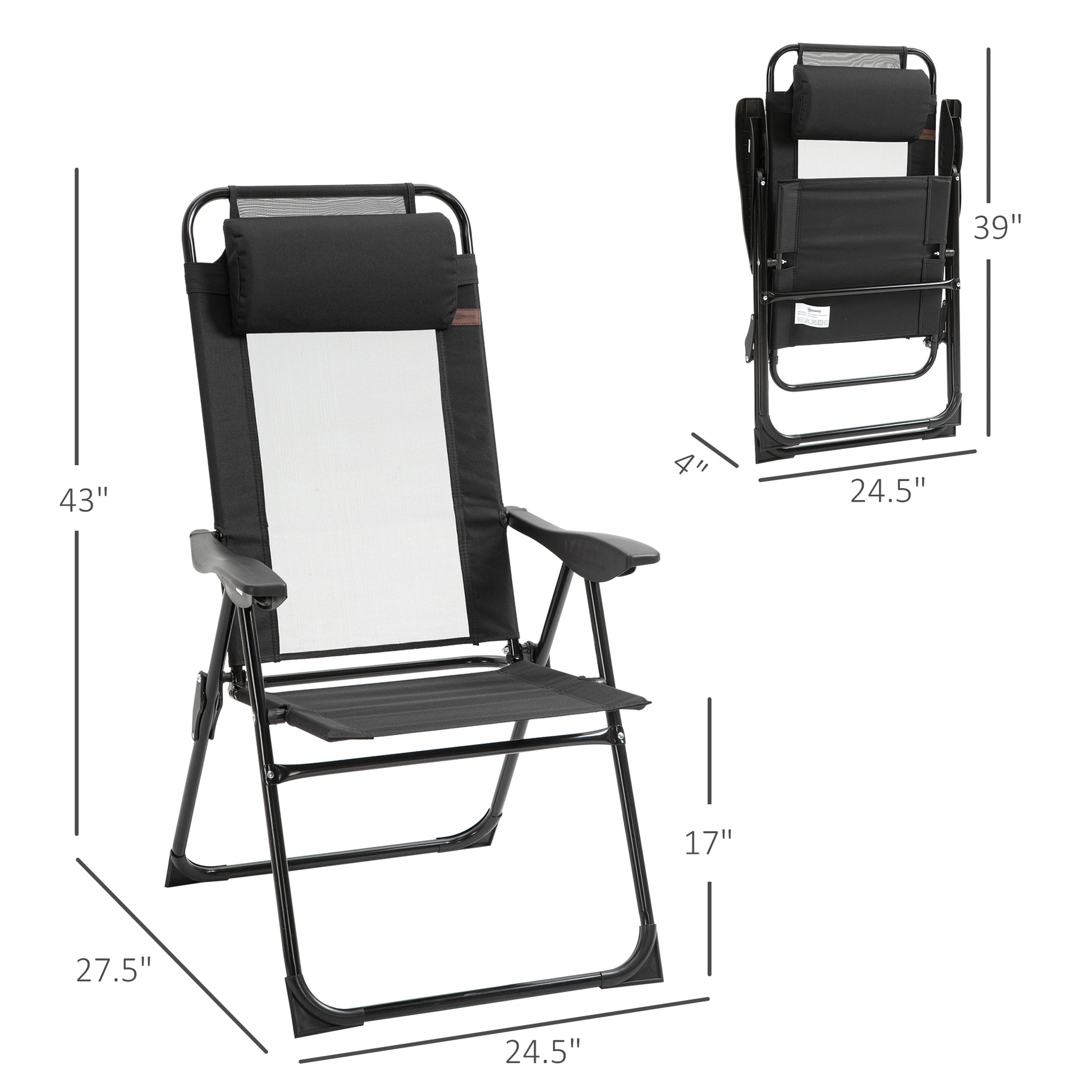 Set of 4 Folding Camping Chairs - 5-Level Adjustable Black-DECOROLALA
