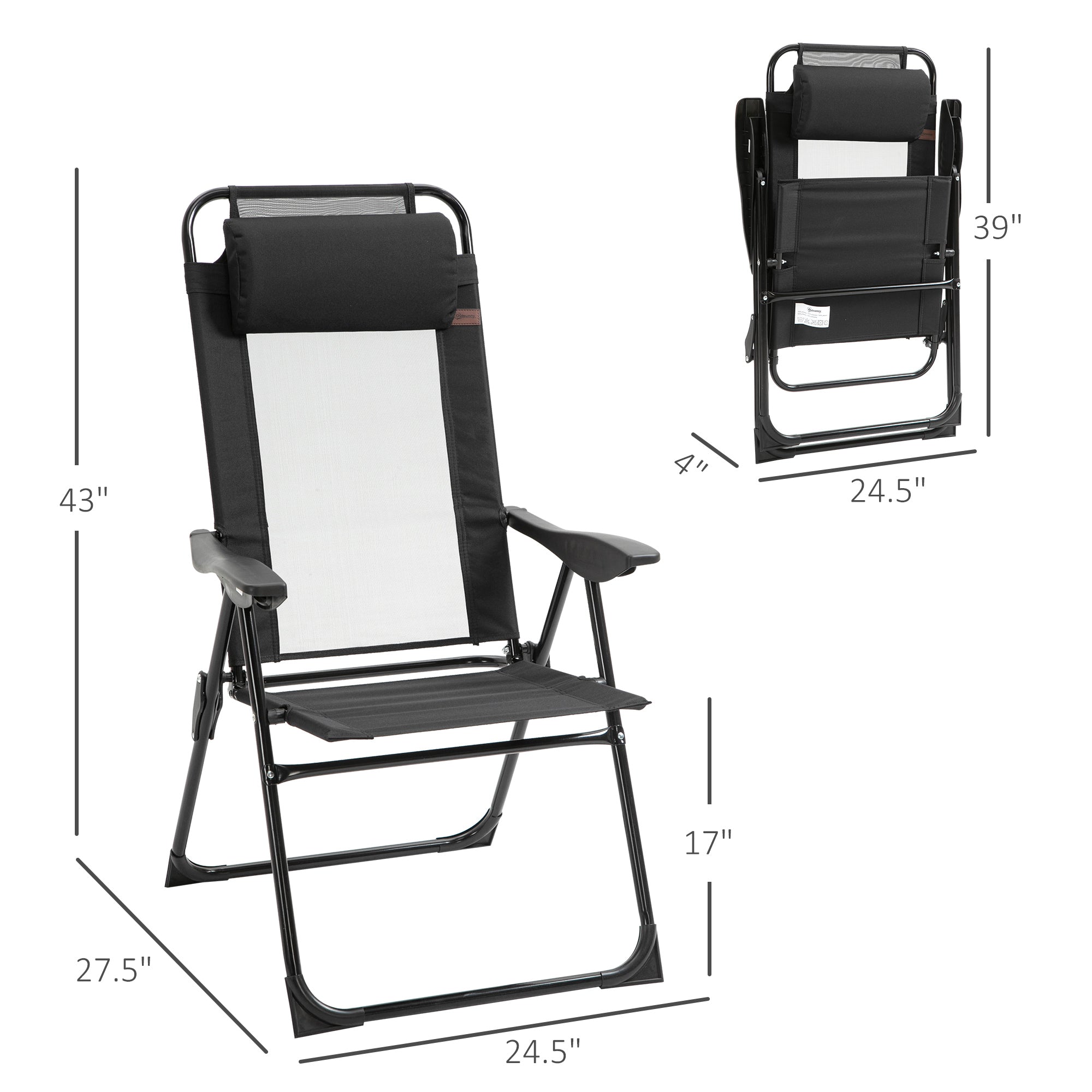 Set of 4 Folding Camping Chairs - 5-Level Adjustable Black-DECOROLALA