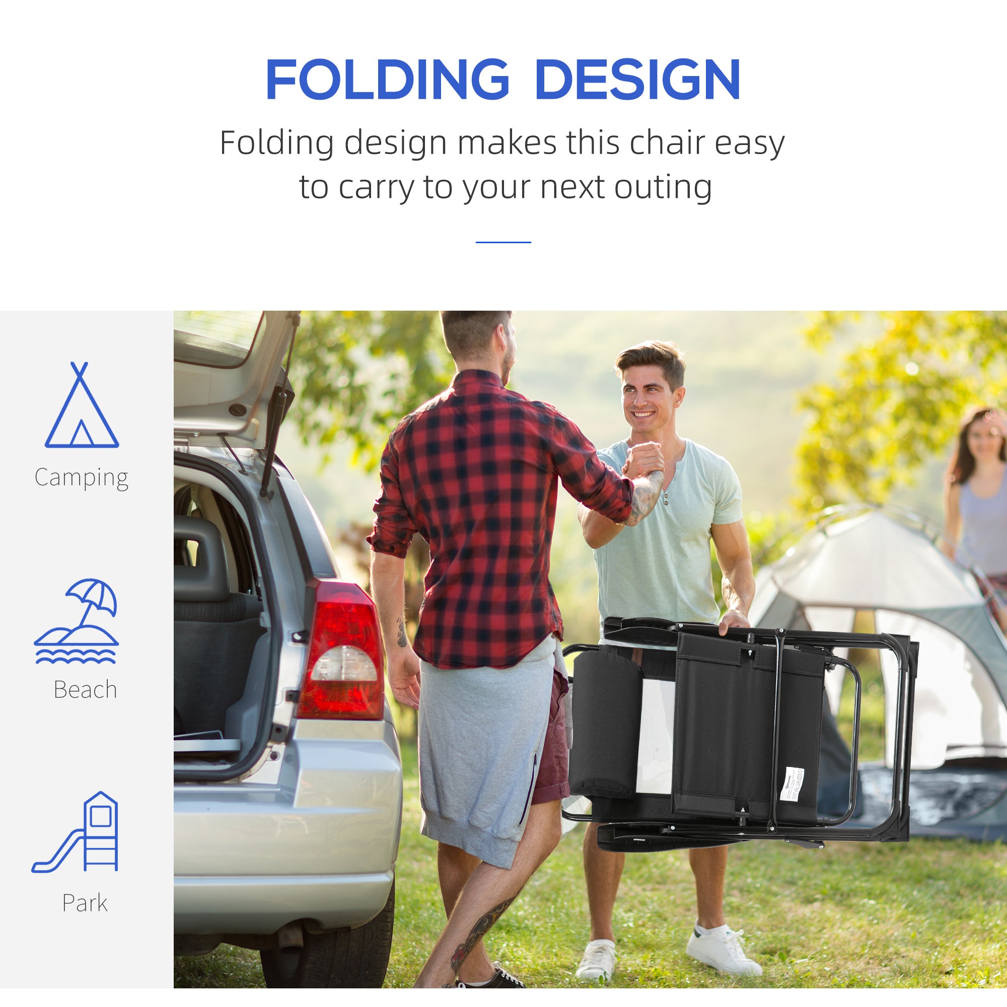 Set of 4 Folding Camping Chairs - 5-Level Adjustable Black-DECOROLALA