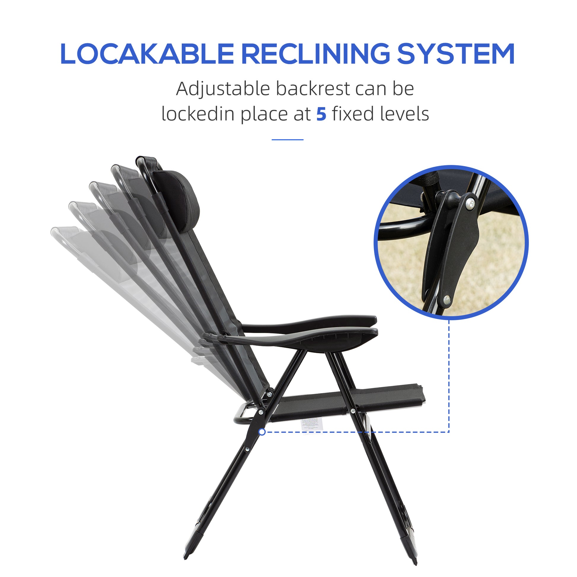 Set of 4 Folding Camping Chairs - 5-Level Adjustable Black-DECOROLALA