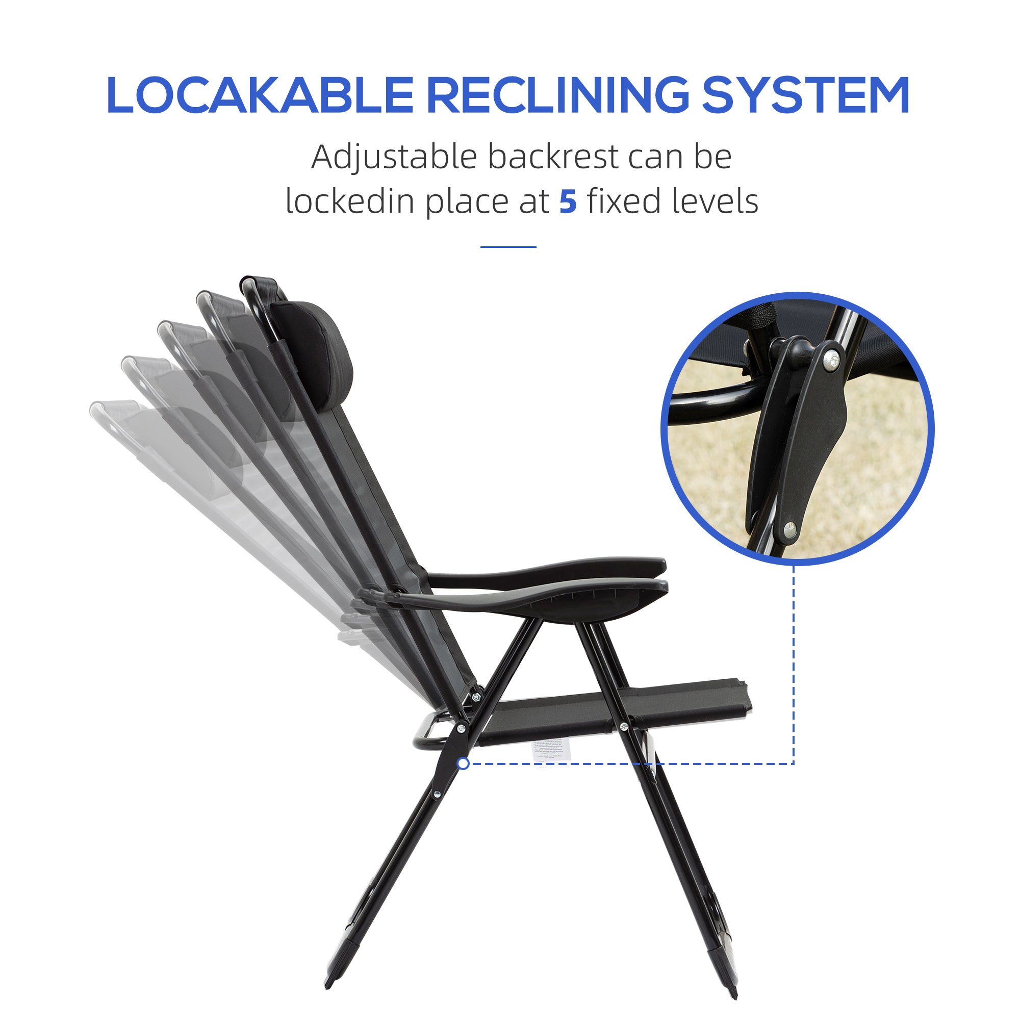 Set of 4 Folding Camping Chairs - 5-Level Adjustable Black-DECOROLALA