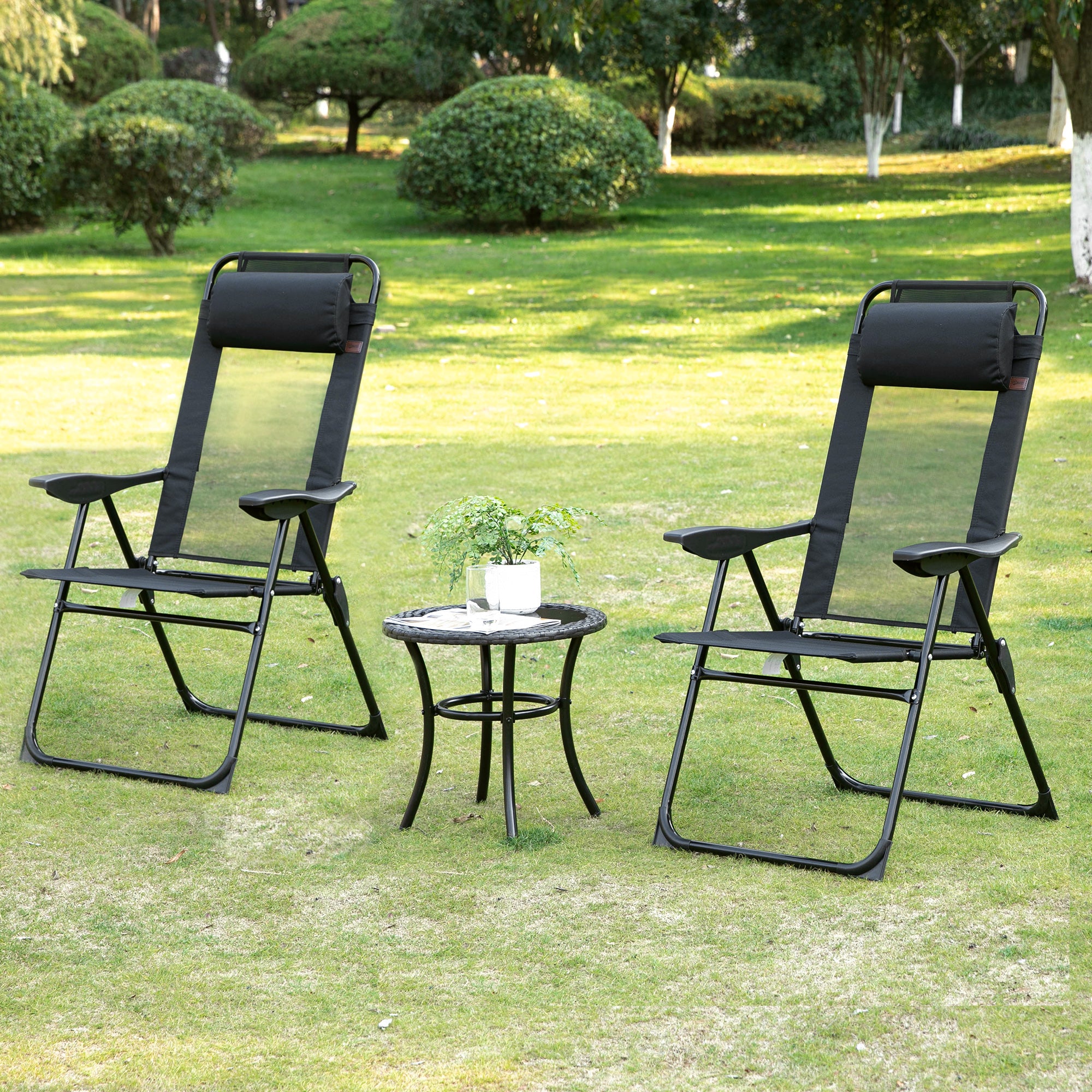 Set of 4 Folding Camping Chairs - 5-Level Adjustable Black-DECOROLALA