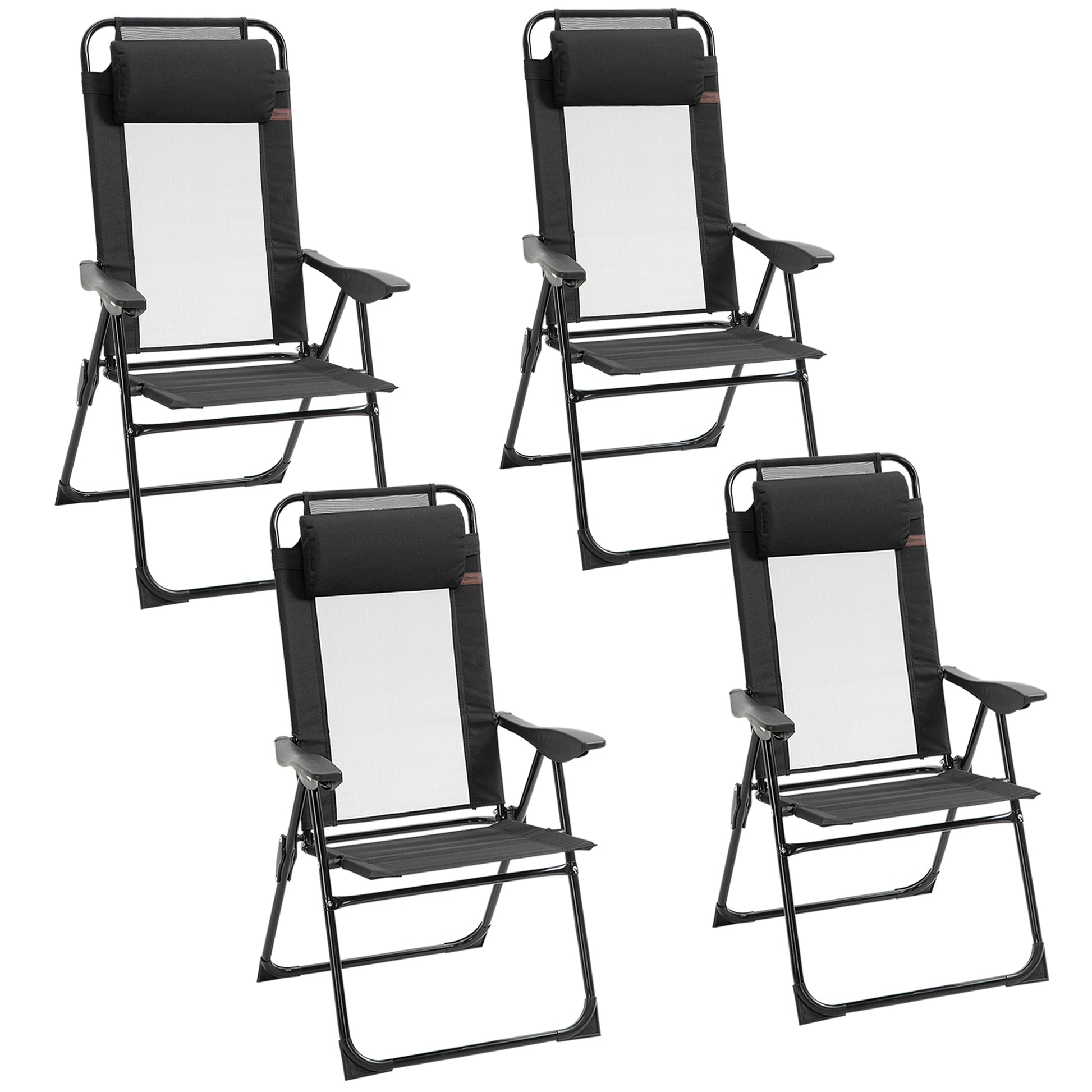 Set of 4 Folding Camping Chairs - 5-Level Adjustable Black-DECOROLALA