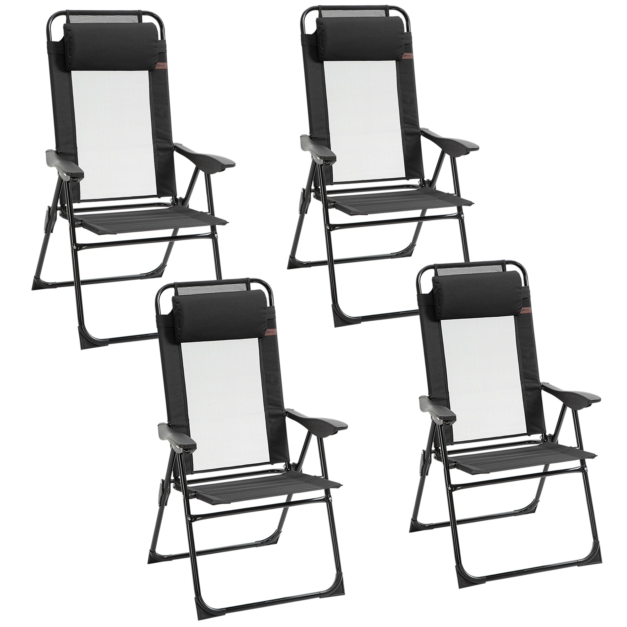 Set of 4 Folding Camping Chairs - 5-Level Adjustable Black-DECOROLALA