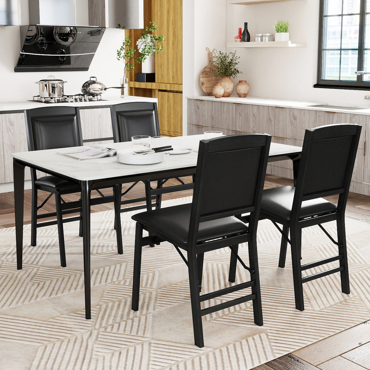Set of 4 Folding Dining Chairs with Padded Seat and High Backrest-Black-Dining Chairs-DECOROLALA