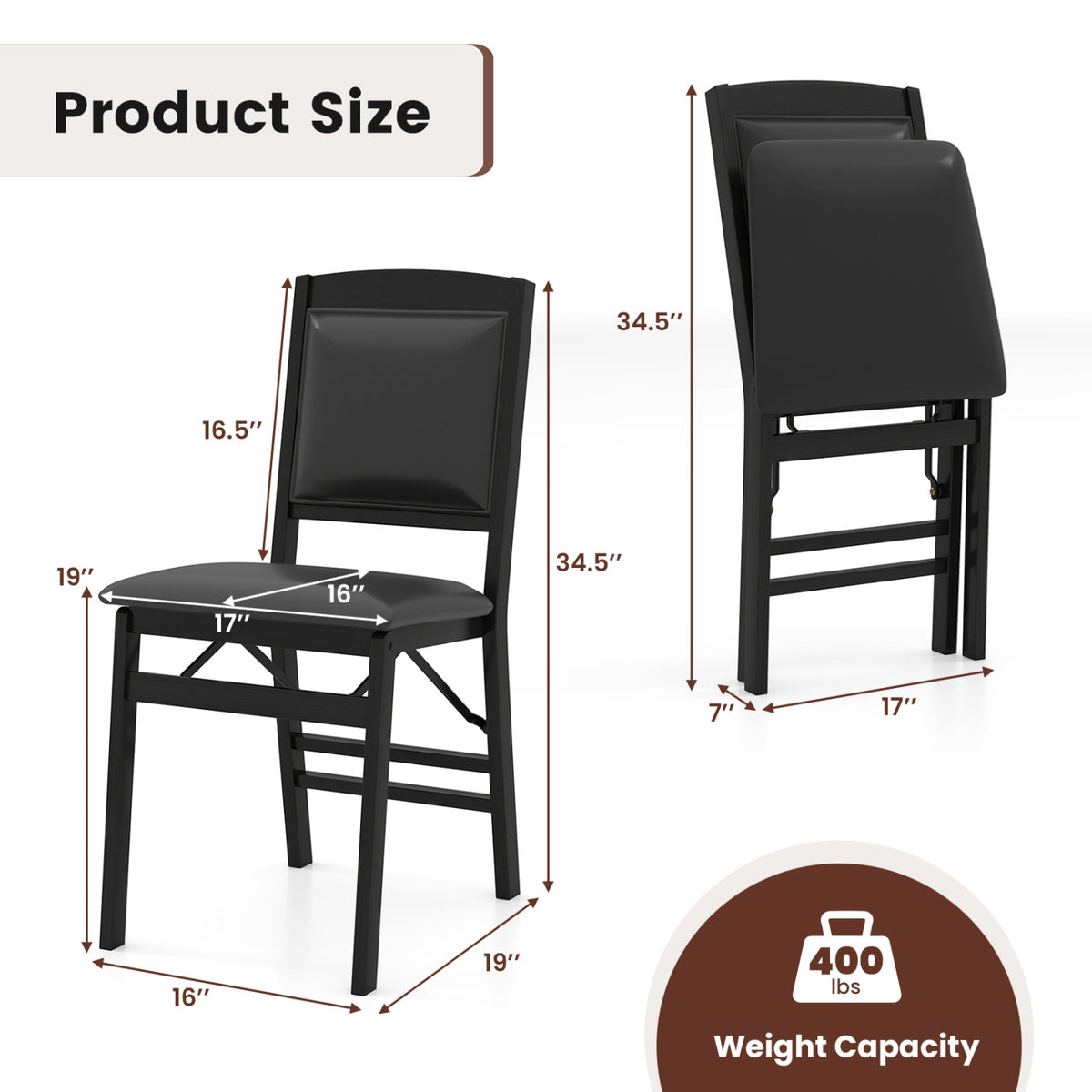 Set of 4 Folding Dining Chairs with Padded Seat and High Backrest-Black-Dining Chairs-DECOROLALA