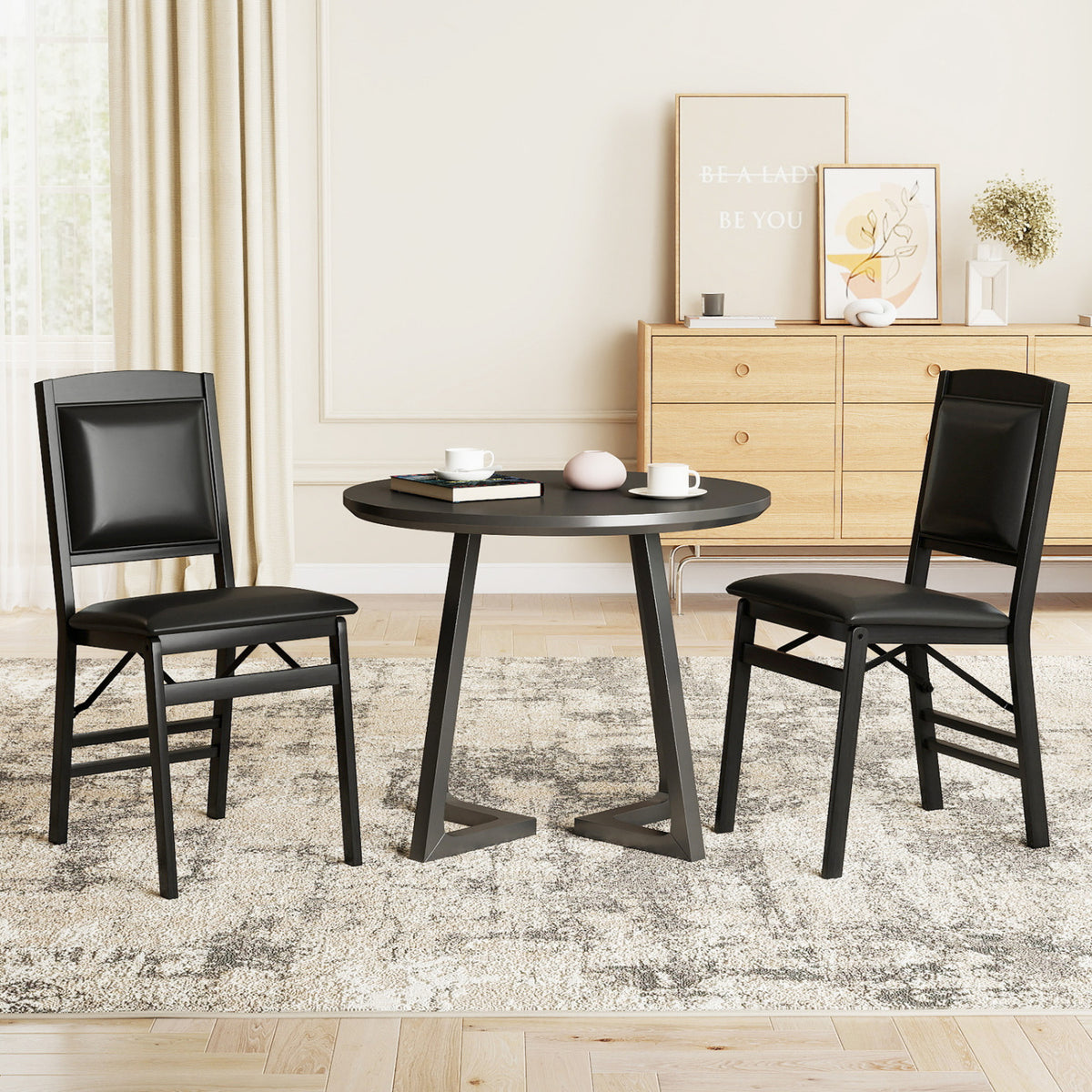 Set of 4 Folding Dining Chairs with Padded Seat and High Backrest-Black-Dining Chairs-DECOROLALA