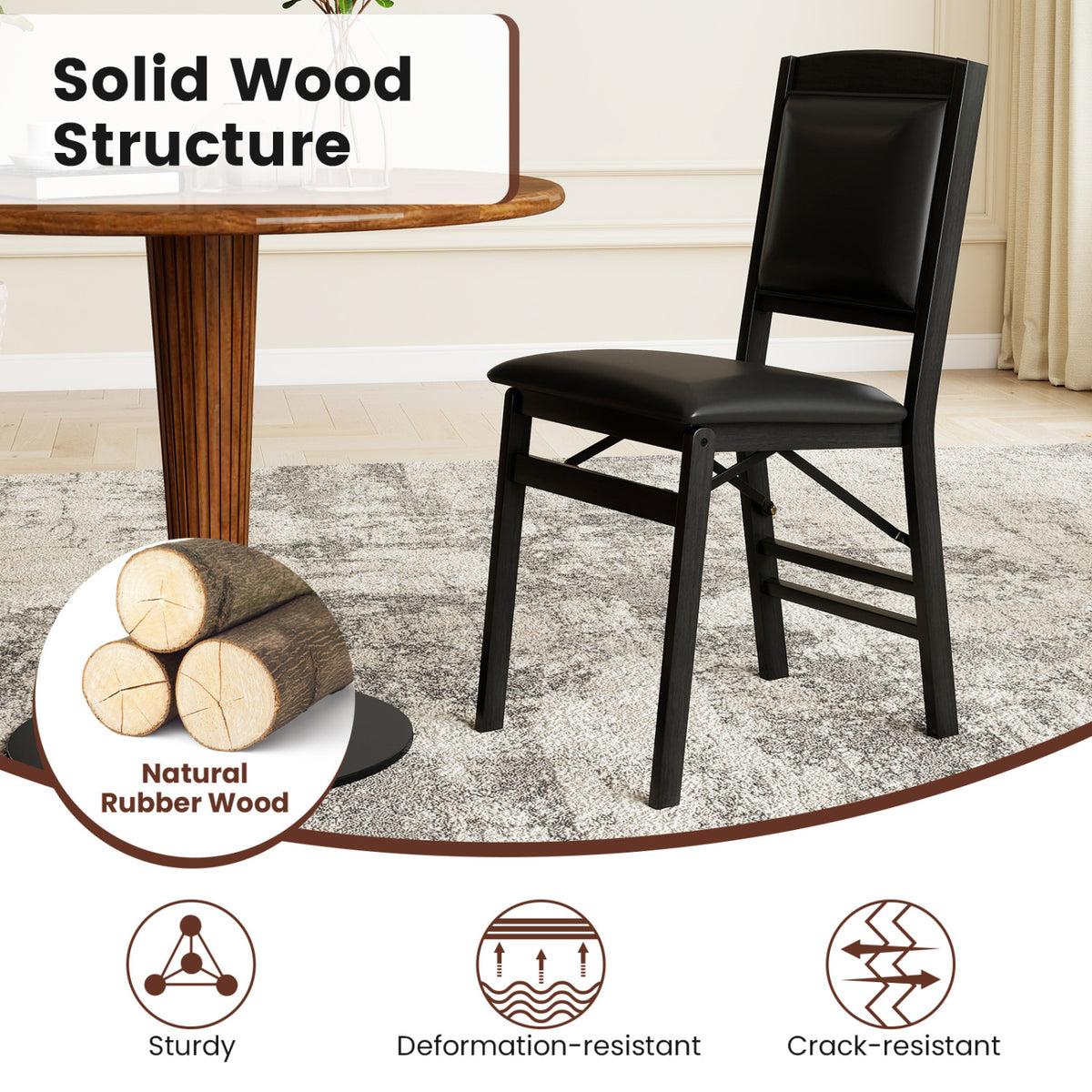 Set of 4 Folding Dining Chairs with Padded Seat and High Backrest-Black-Dining Chairs-DECOROLALA