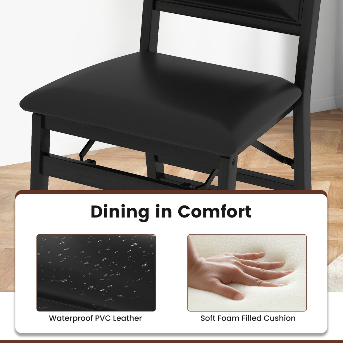 Set of 4 Folding Dining Chairs with Padded Seat and High Backrest-Black-Dining Chairs-DECOROLALA