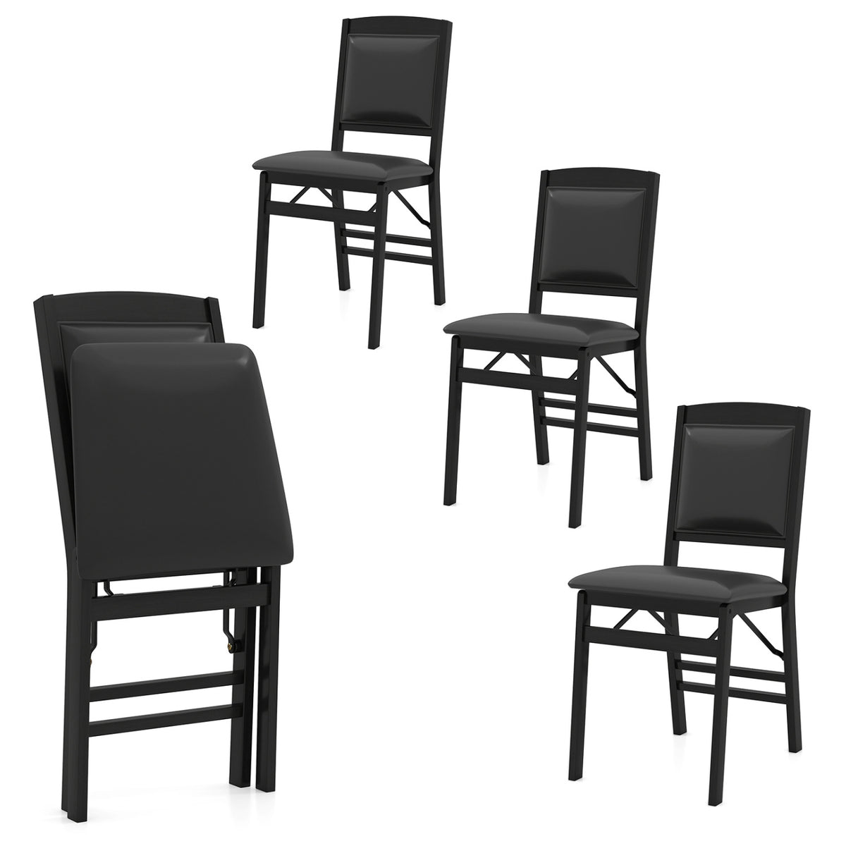 Set of 4 Folding Dining Chairs with Padded Seat and High Backrest-Black-Dining Chairs-DECOROLALA